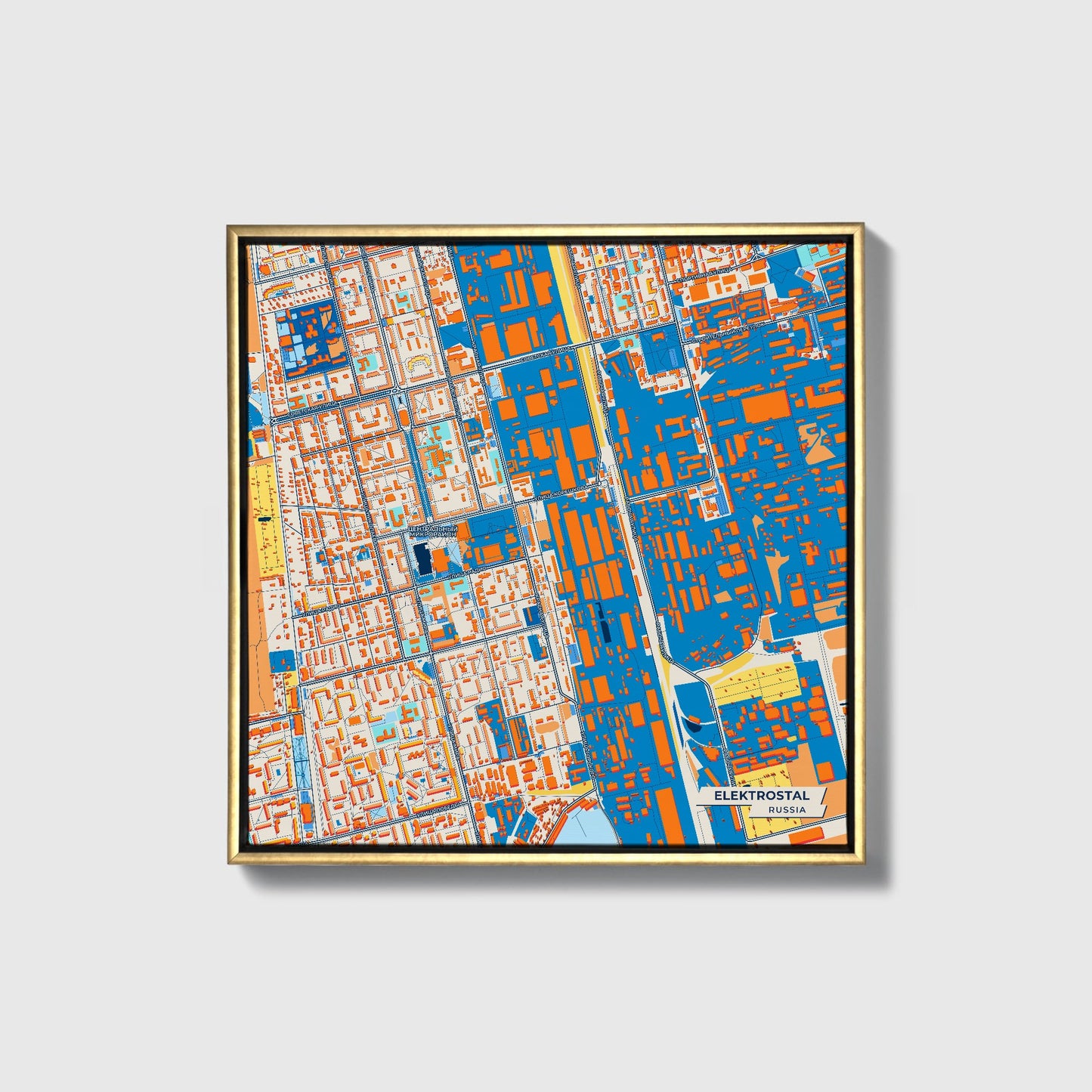 Электростали Russia Colorful City Map Canvas Print • Gold Framed