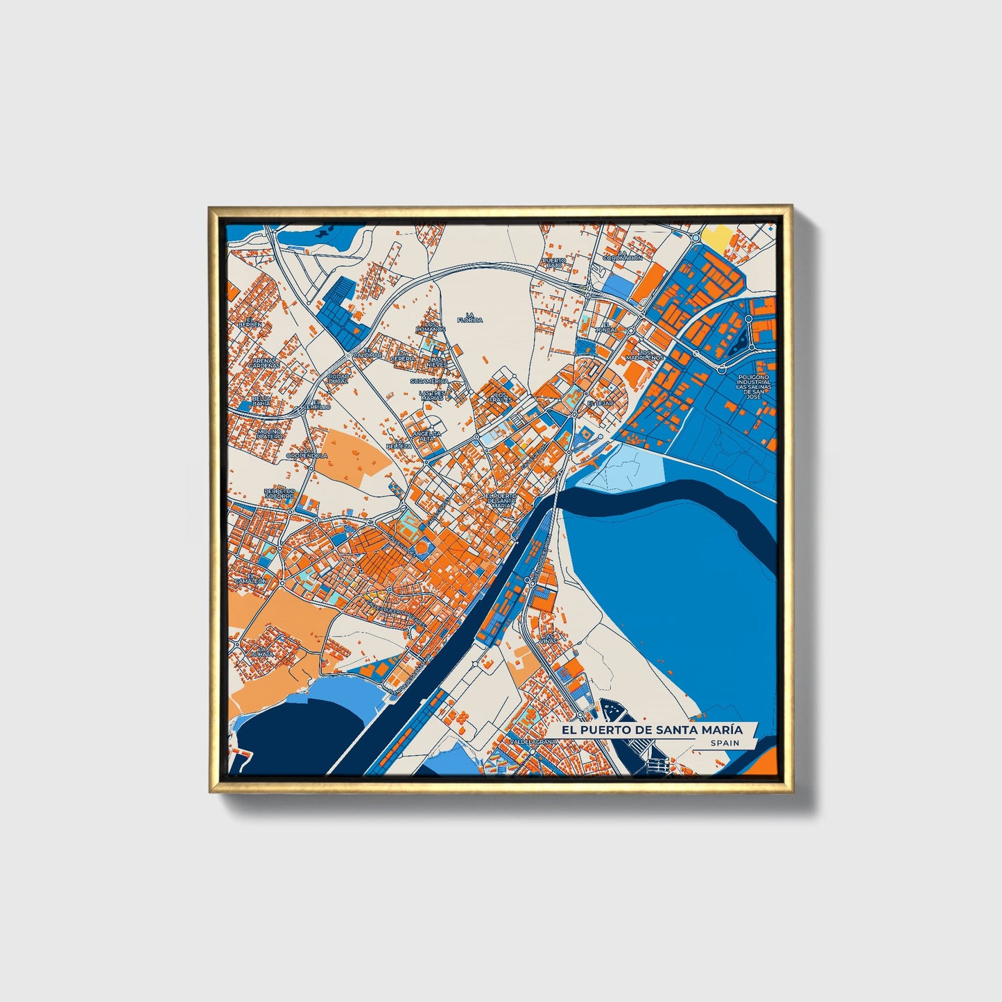 El Puerto De Santa María Spain Colorful City Map Canvas Print • Gold Framed