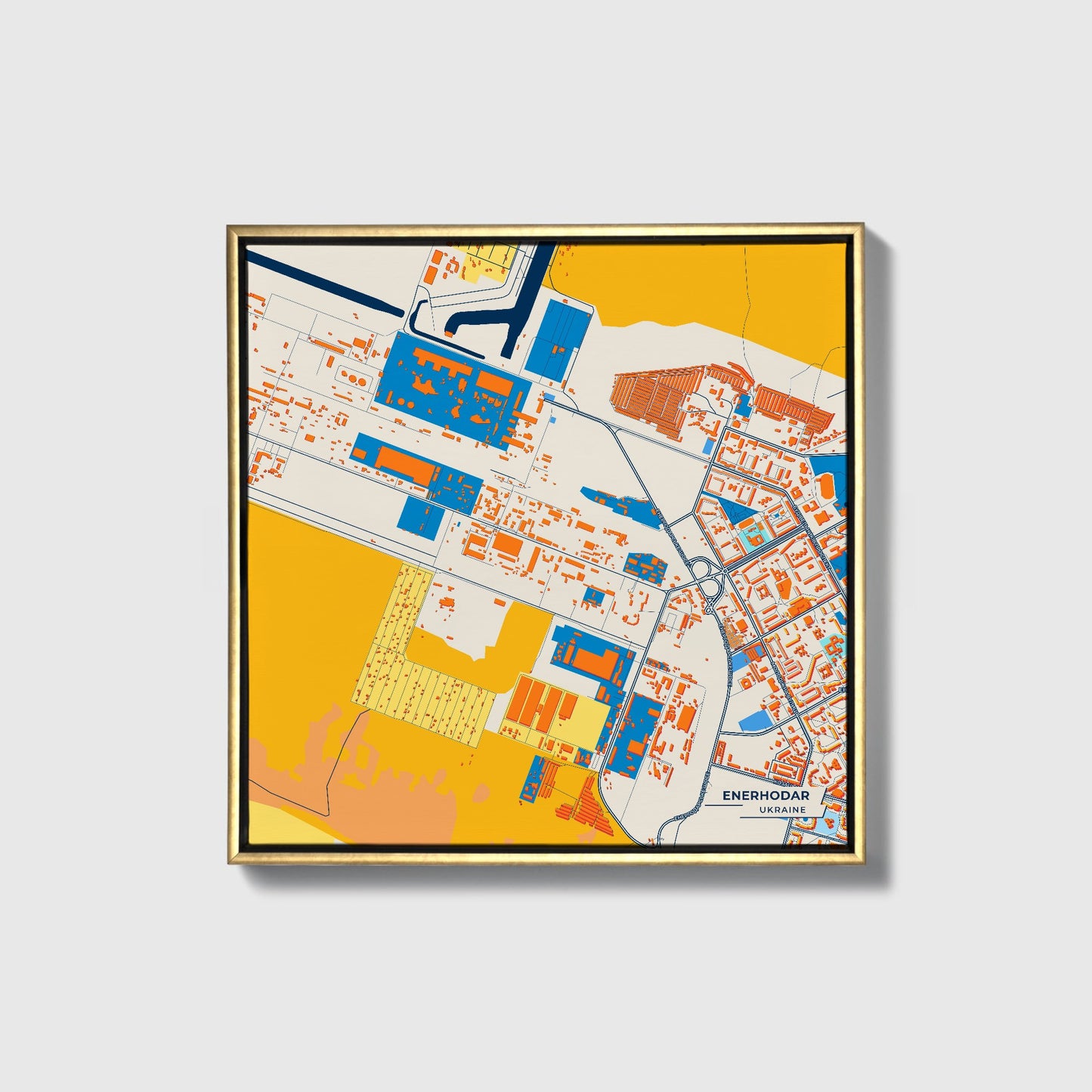 Енергодар Ukraine Colorful City Map Canvas Print • Gold Framed