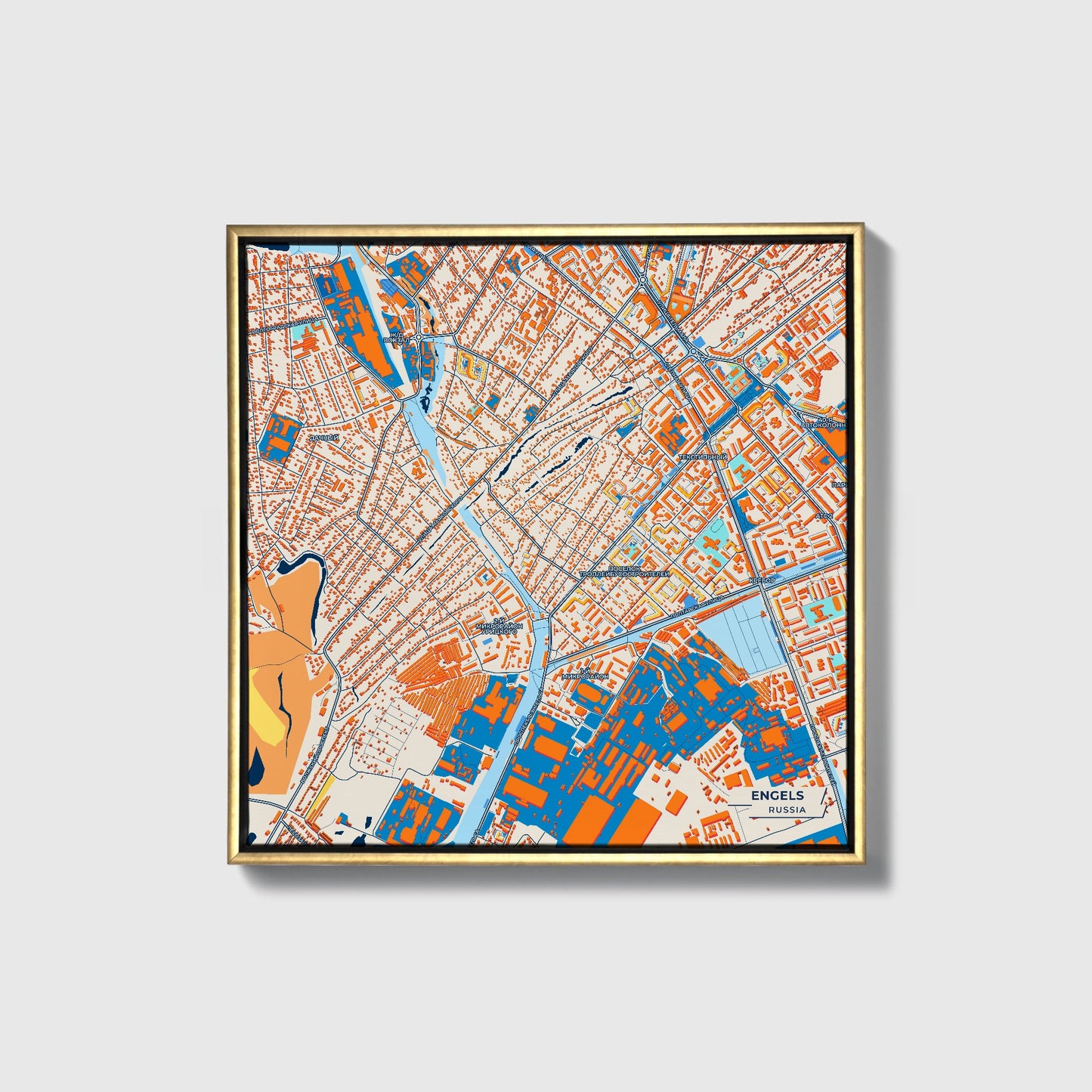 Энгельс Russia Colorful City Map Canvas Print • Gold Framed