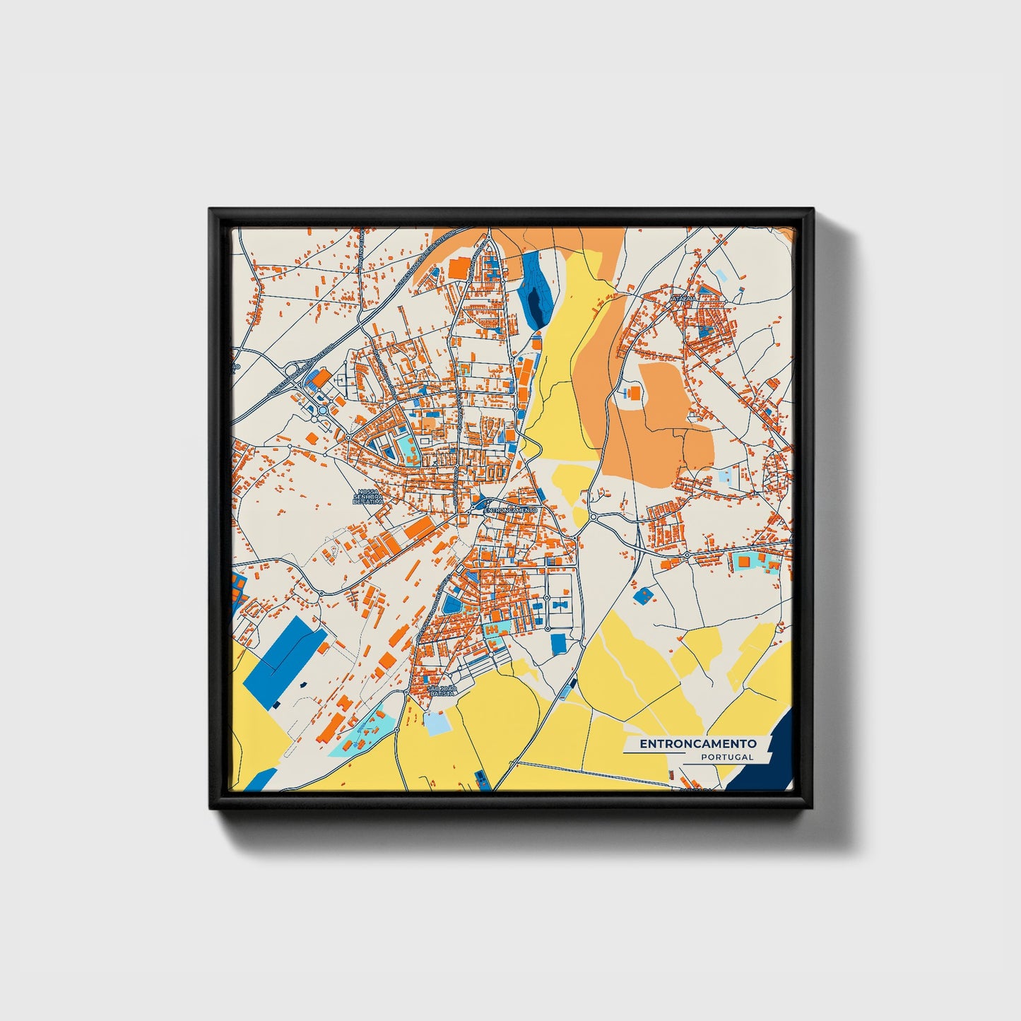 Entroncamento Portugal Colorful City Map Canvas Print • Black Framed