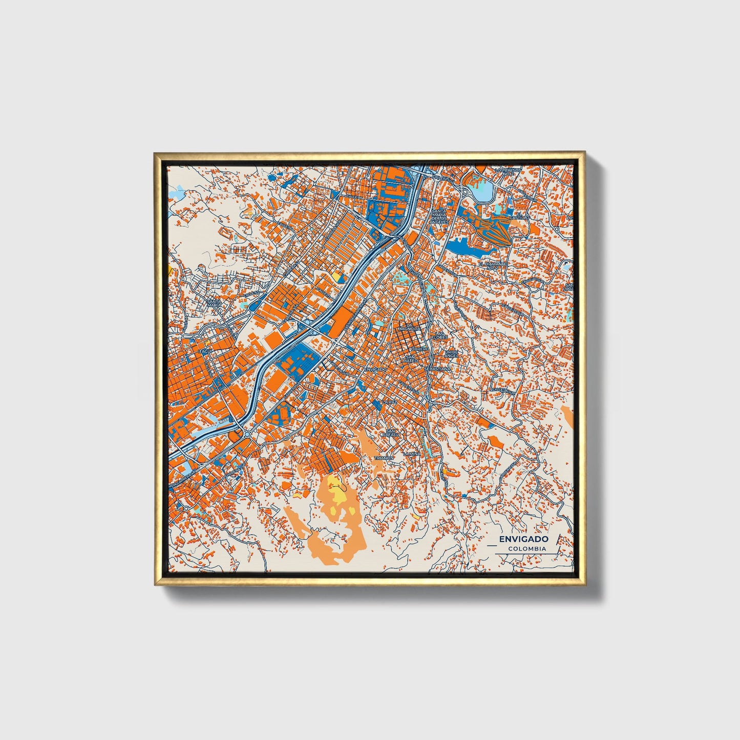 Envigado Colombia Colorful City Map Canvas Print • Gold Framed