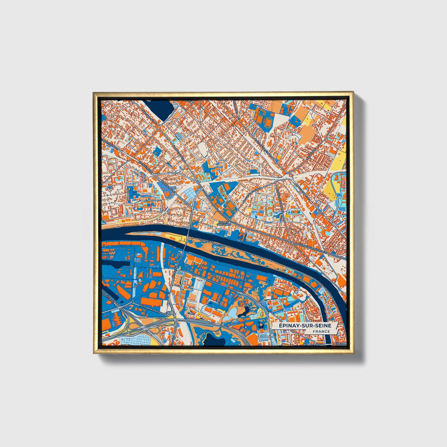 Épinay-Sur-Seine France Colorful City Map Canvas Print • Gold Framed