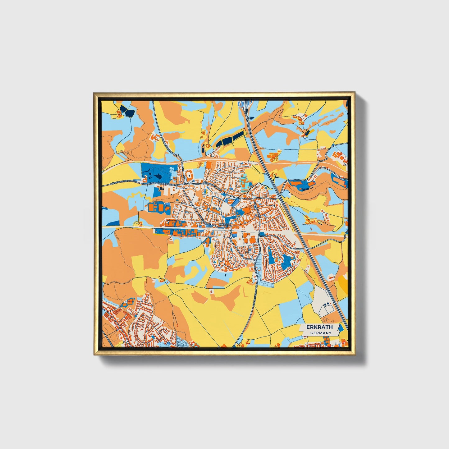 Erkrath Germany Colorful City Map Canvas Print • Gold Framed