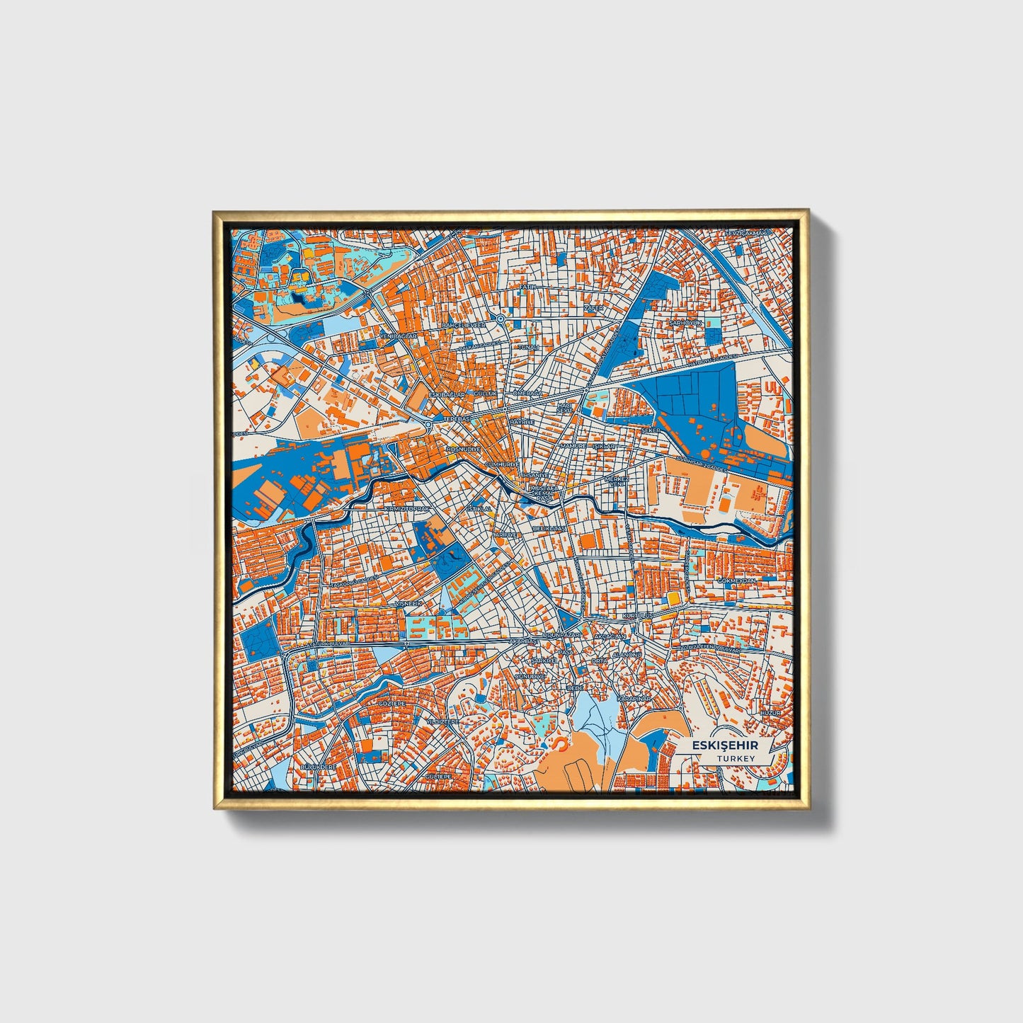 Eski̇şehi̇r Turkey Colorful City Map Canvas Print • Gold Framed