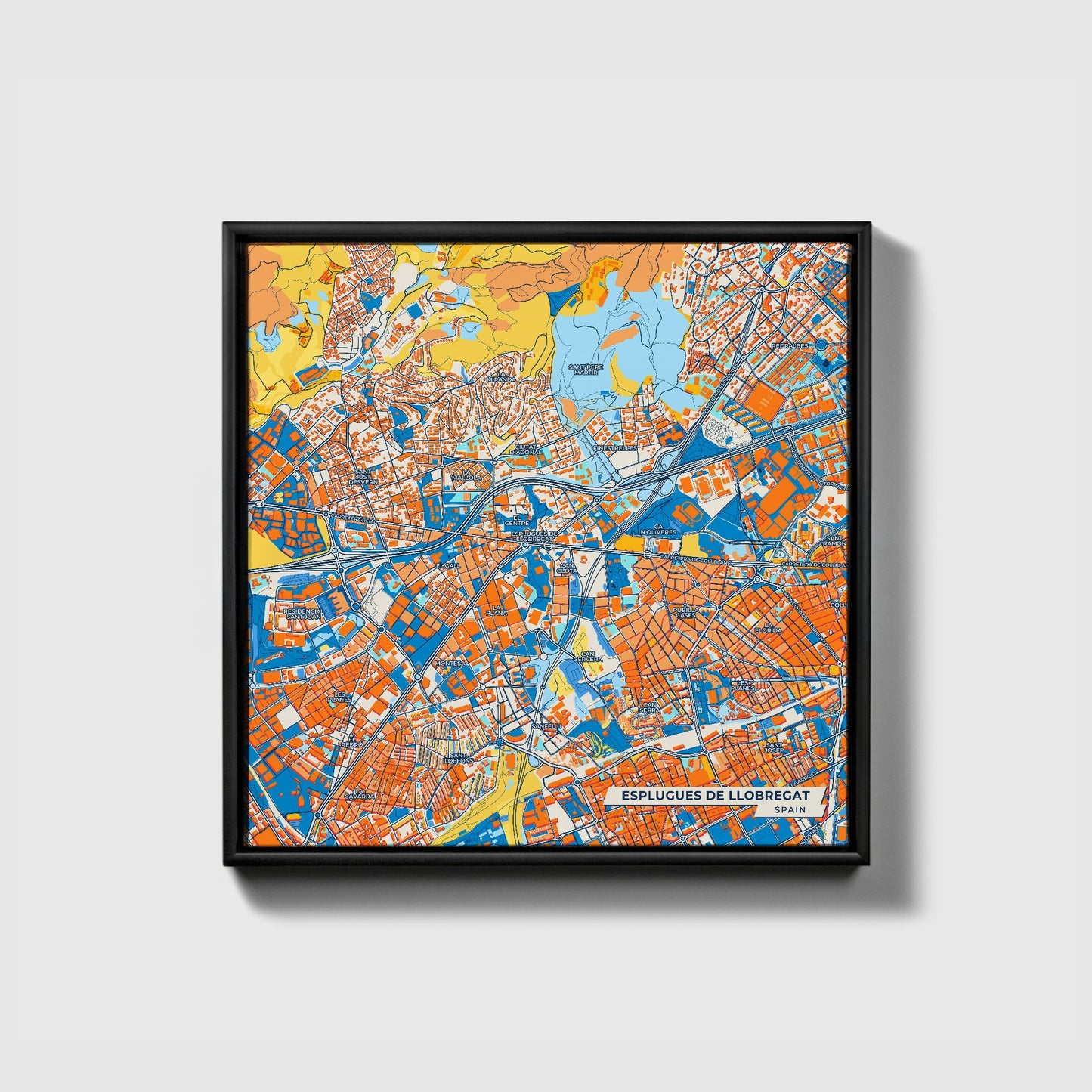 Esplugues De Llobregat Spain Colorful City Map Canvas Print • Black Framed