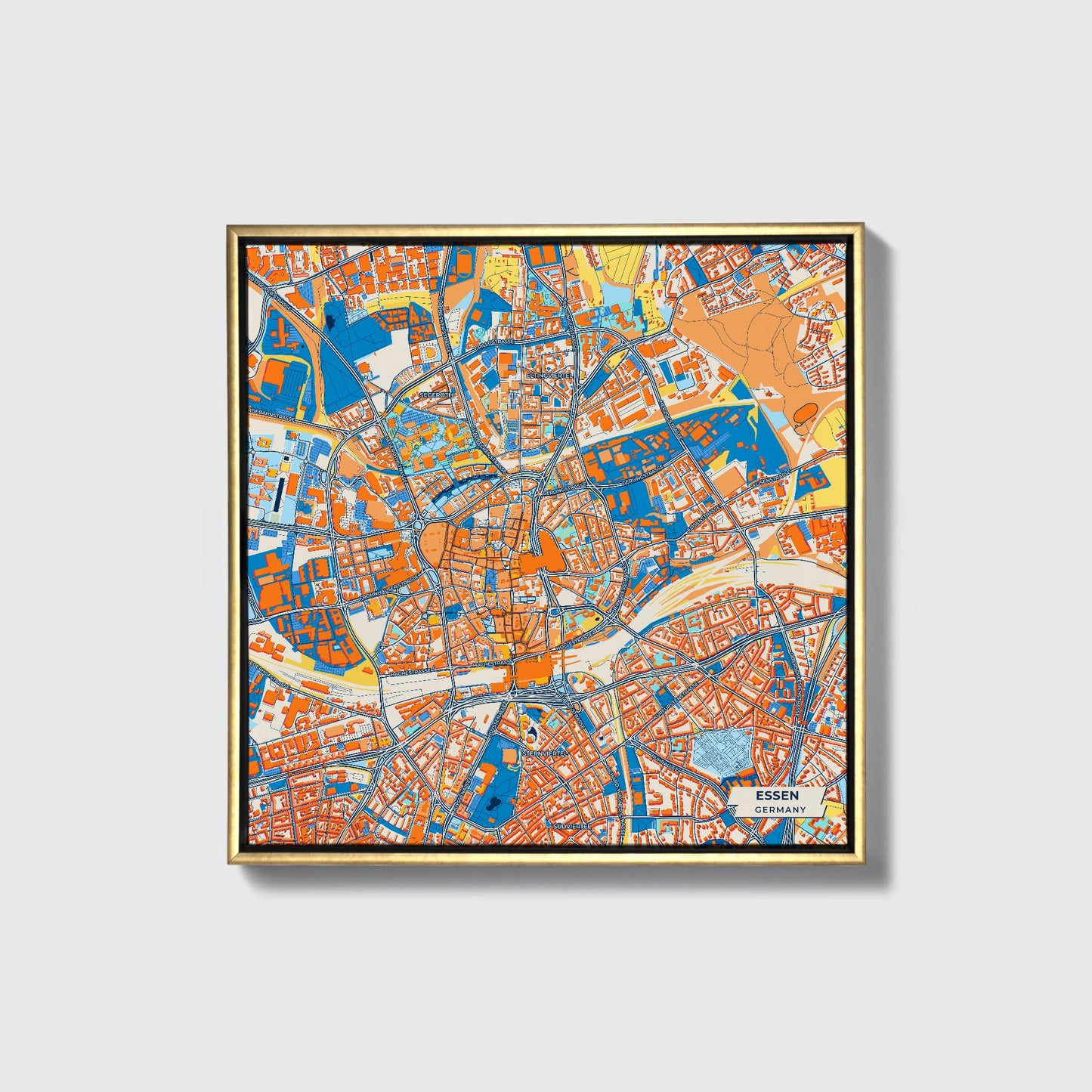 Essen Germany Colorful City Map Canvas Print • Gold Framed