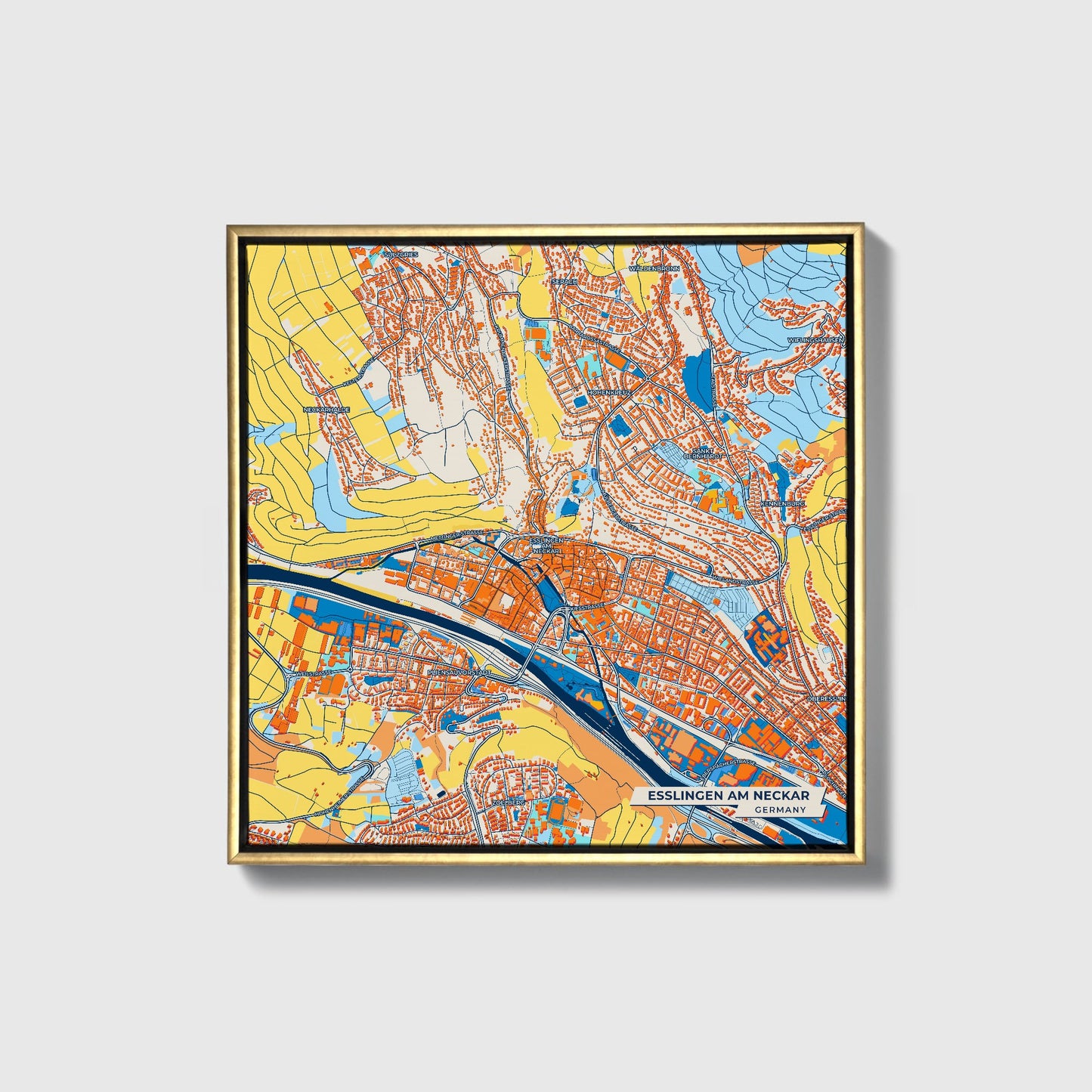 Esslingen Am Neckar Germany Colorful City Map Canvas Print • Gold Framed