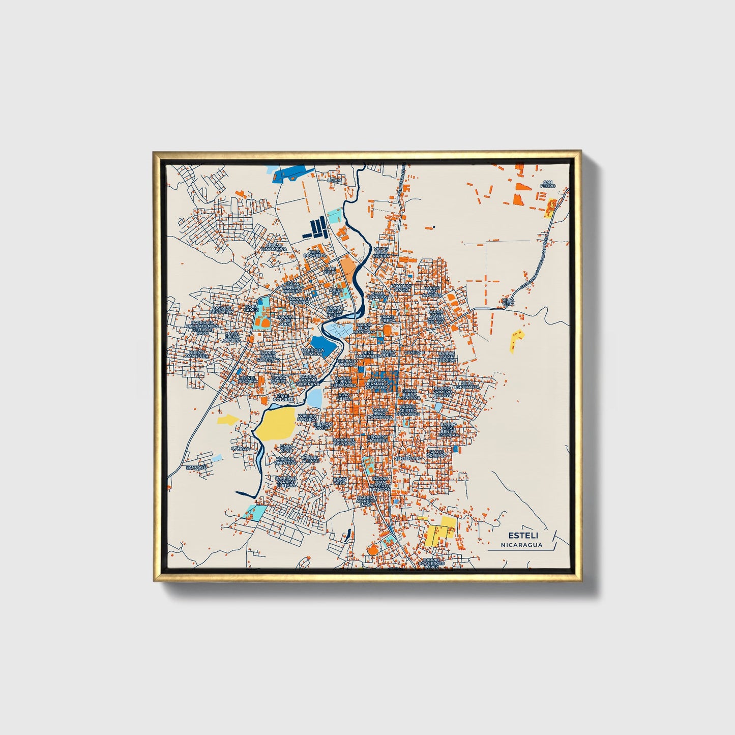 Esteli Nicaragua Colorful City Map Canvas Print • Gold Framed