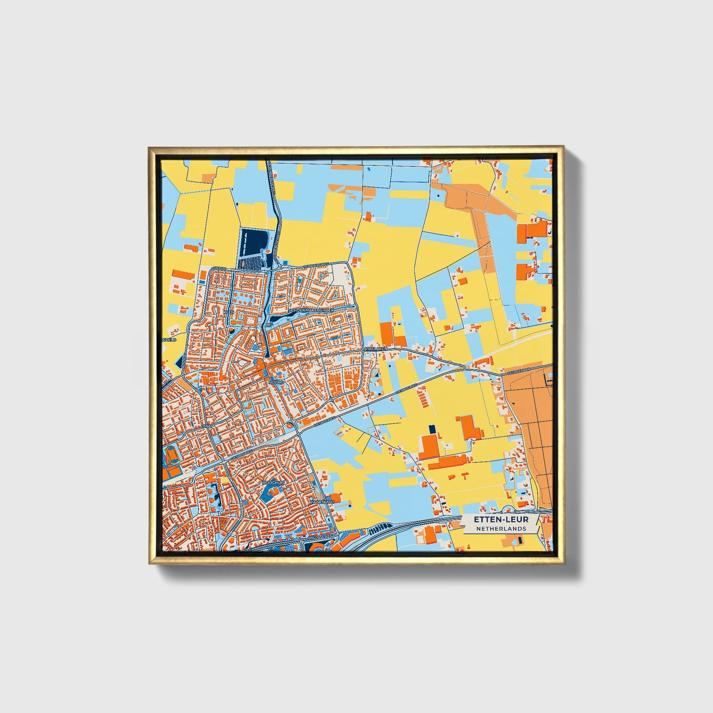 Etten-Leur Netherlands Colorful City Map Canvas Print • Gold Framed