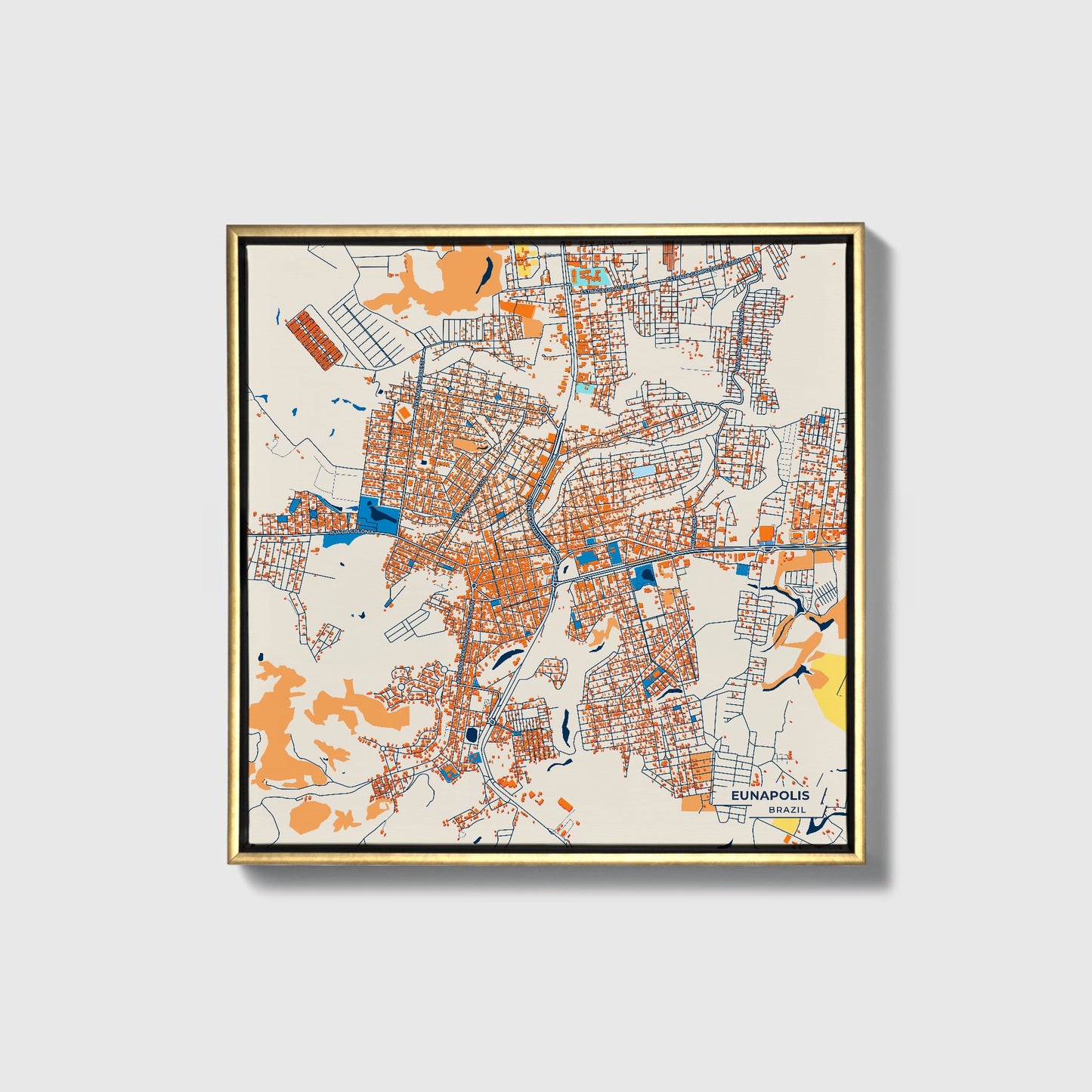 Eunapolis Brazil Colorful City Map Canvas Print • Gold Framed