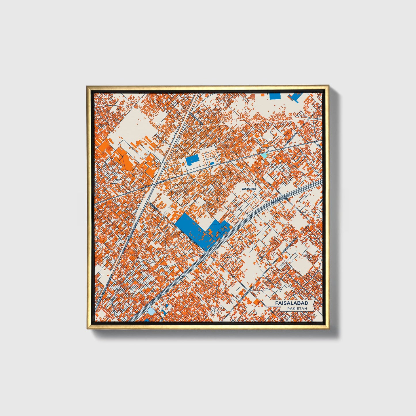 Faisalabad Pakistan Colorful City Map Canvas Print • Gold Framed