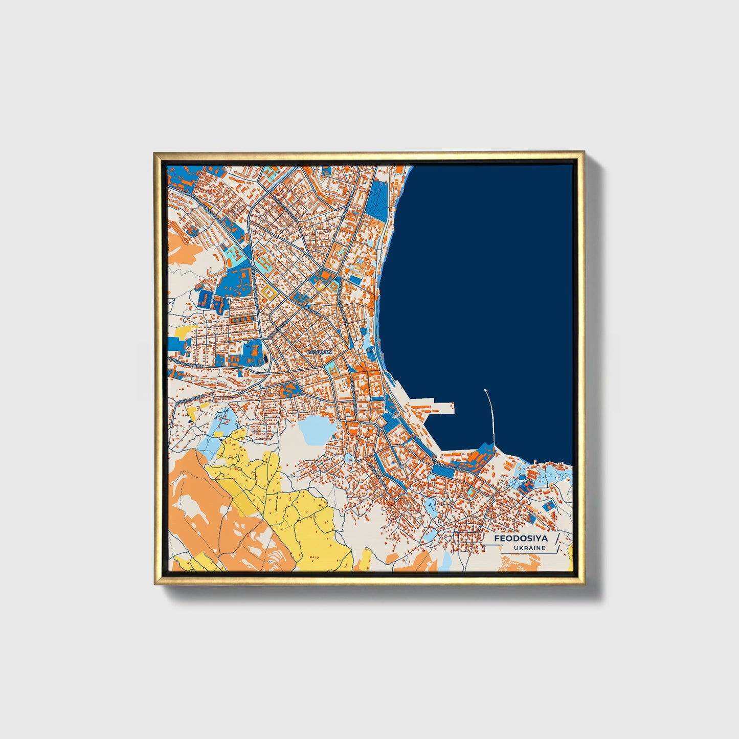 Феодосія Ukraine Colorful City Map Canvas Print • Gold Framed
