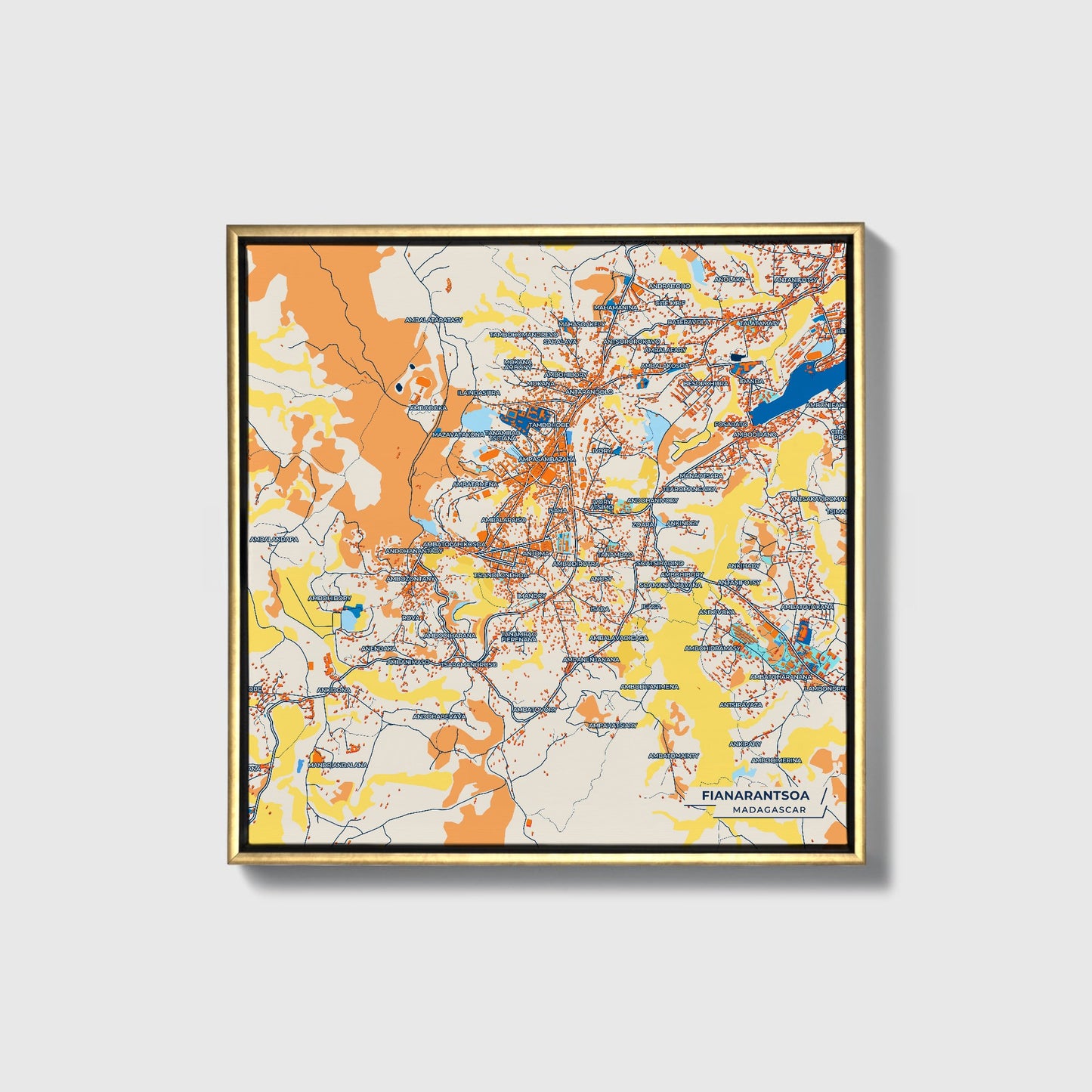 Fianarantsoa Madagascar Colorful City Map Canvas Print • Gold Framed
