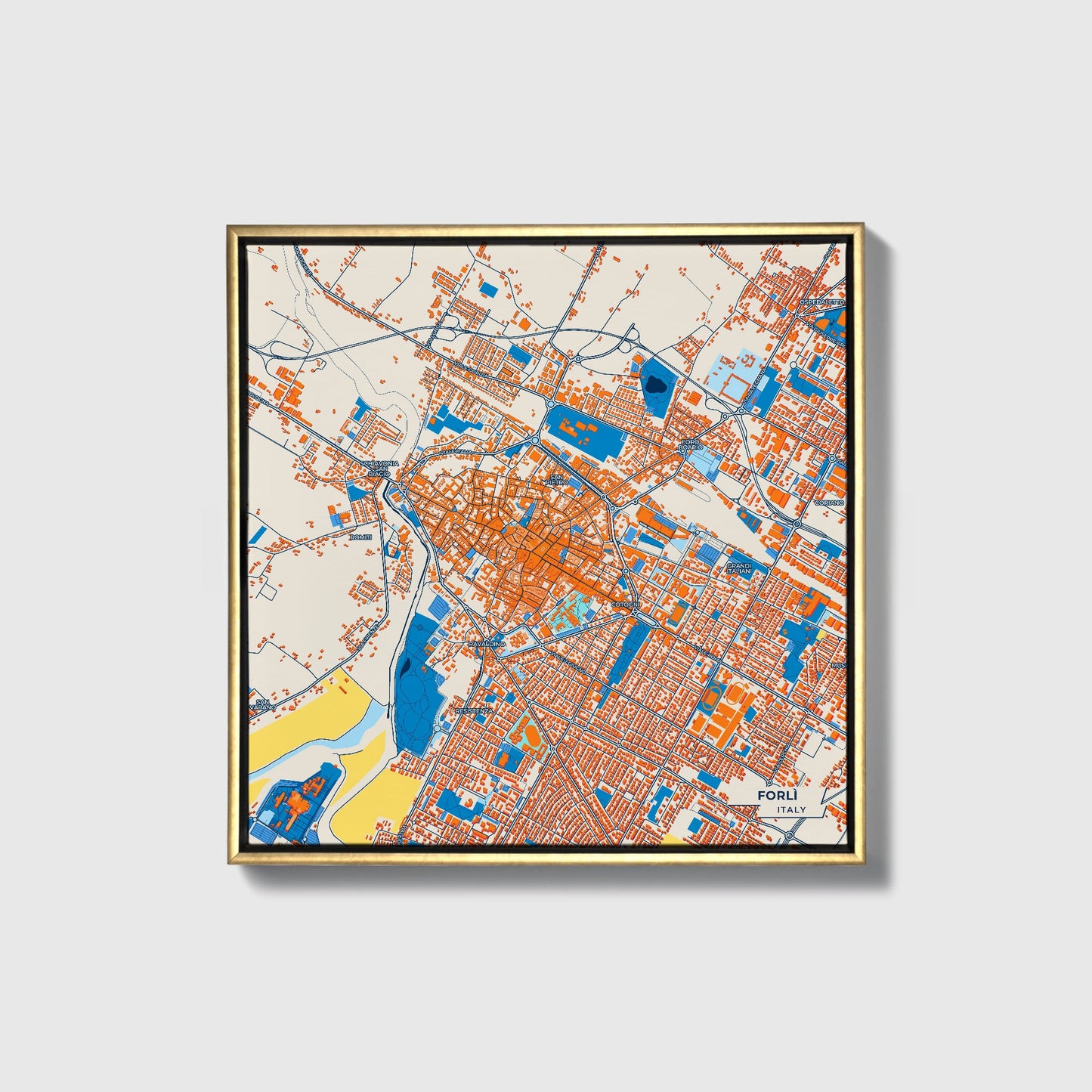 Forlì Italy Colorful City Map Canvas Print • Gold Framed