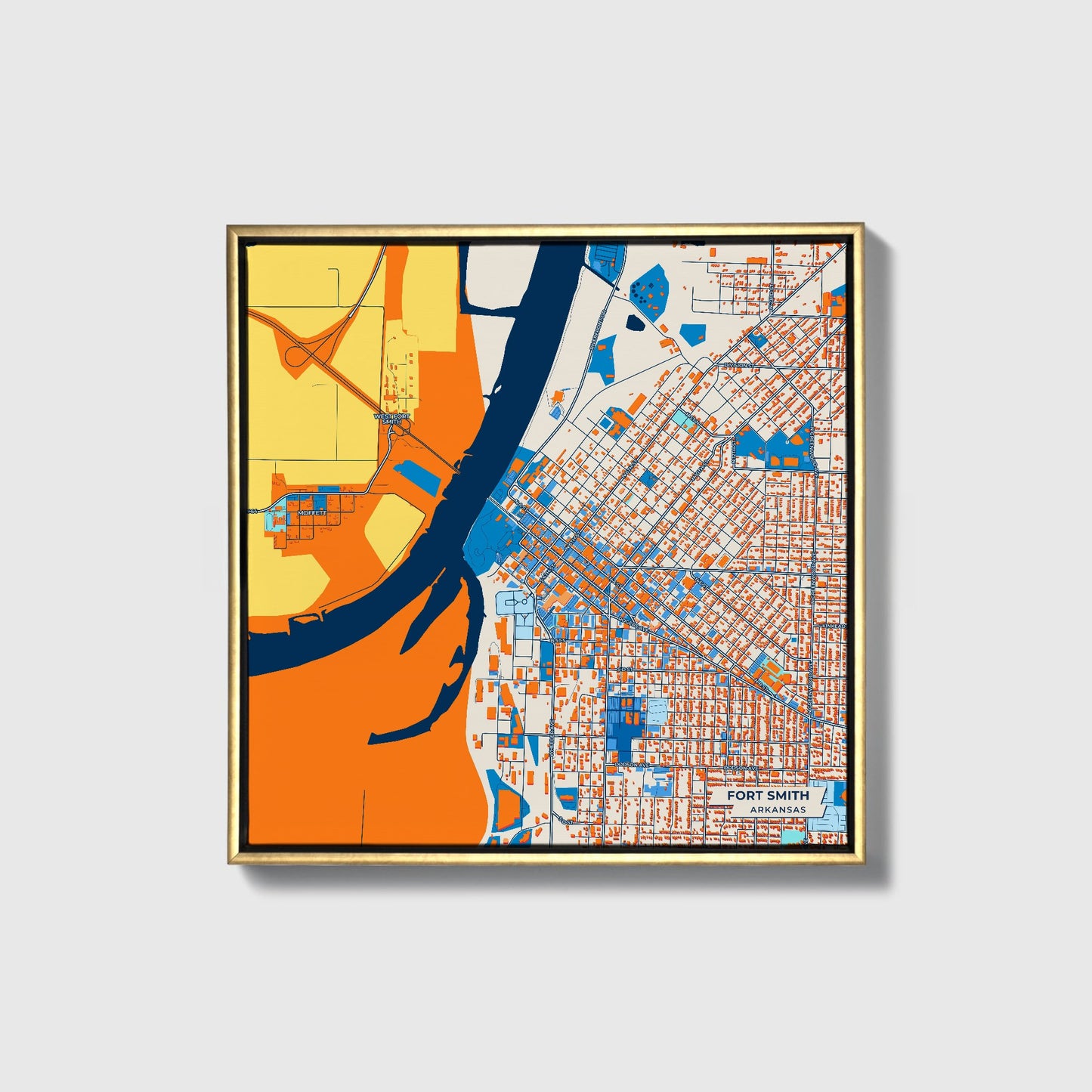 Fort Smith Arkansas Colorful City Map Canvas Print • Gold Framed