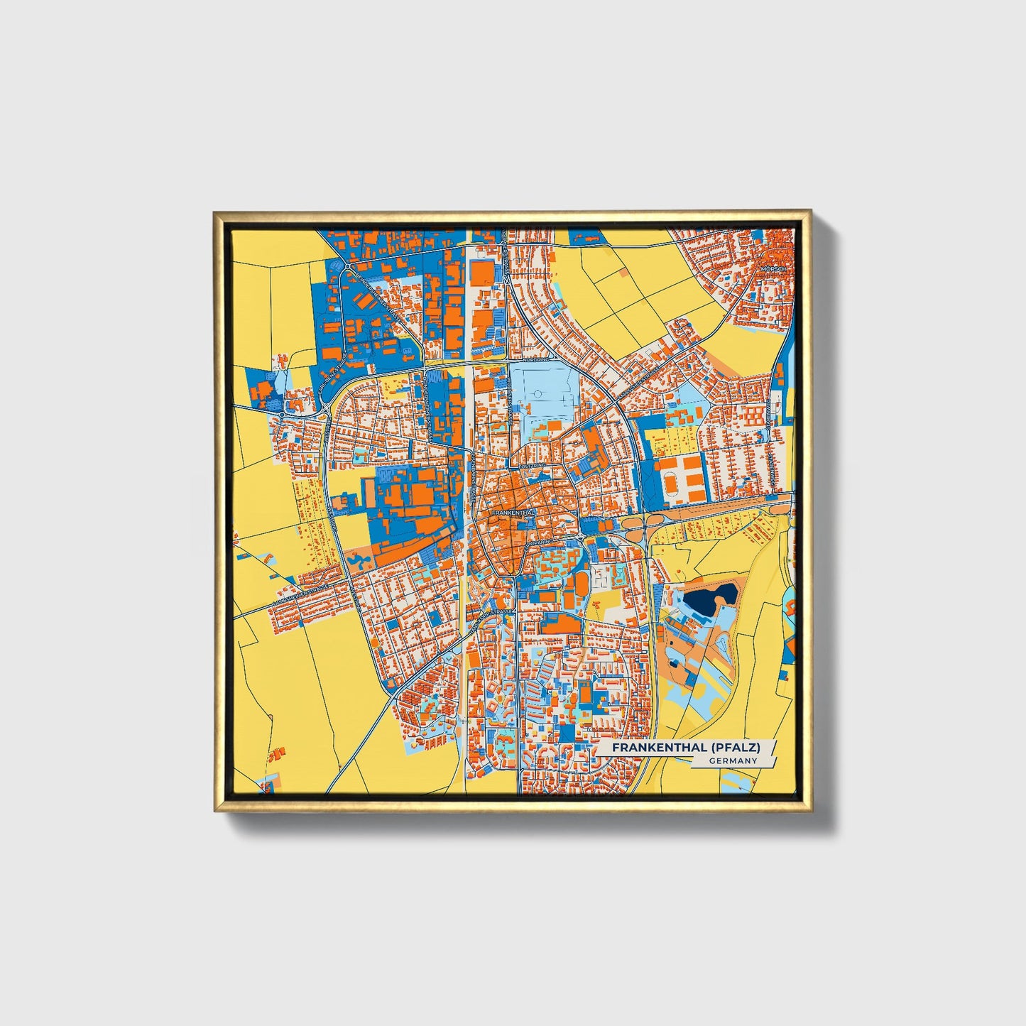 Frankenthal (Pfalz) Germany Colorful City Map Canvas Print • Gold Framed