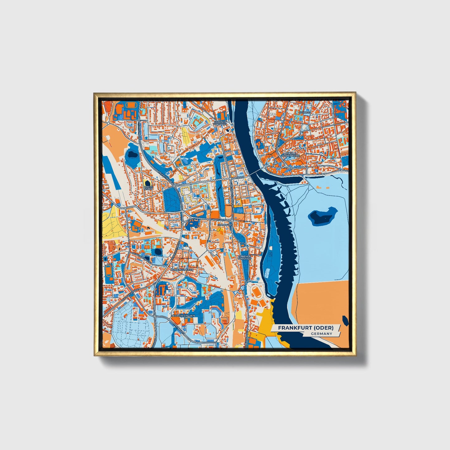 Frankfurt (Oder) Germany Colorful City Map Canvas Print • Gold Framed