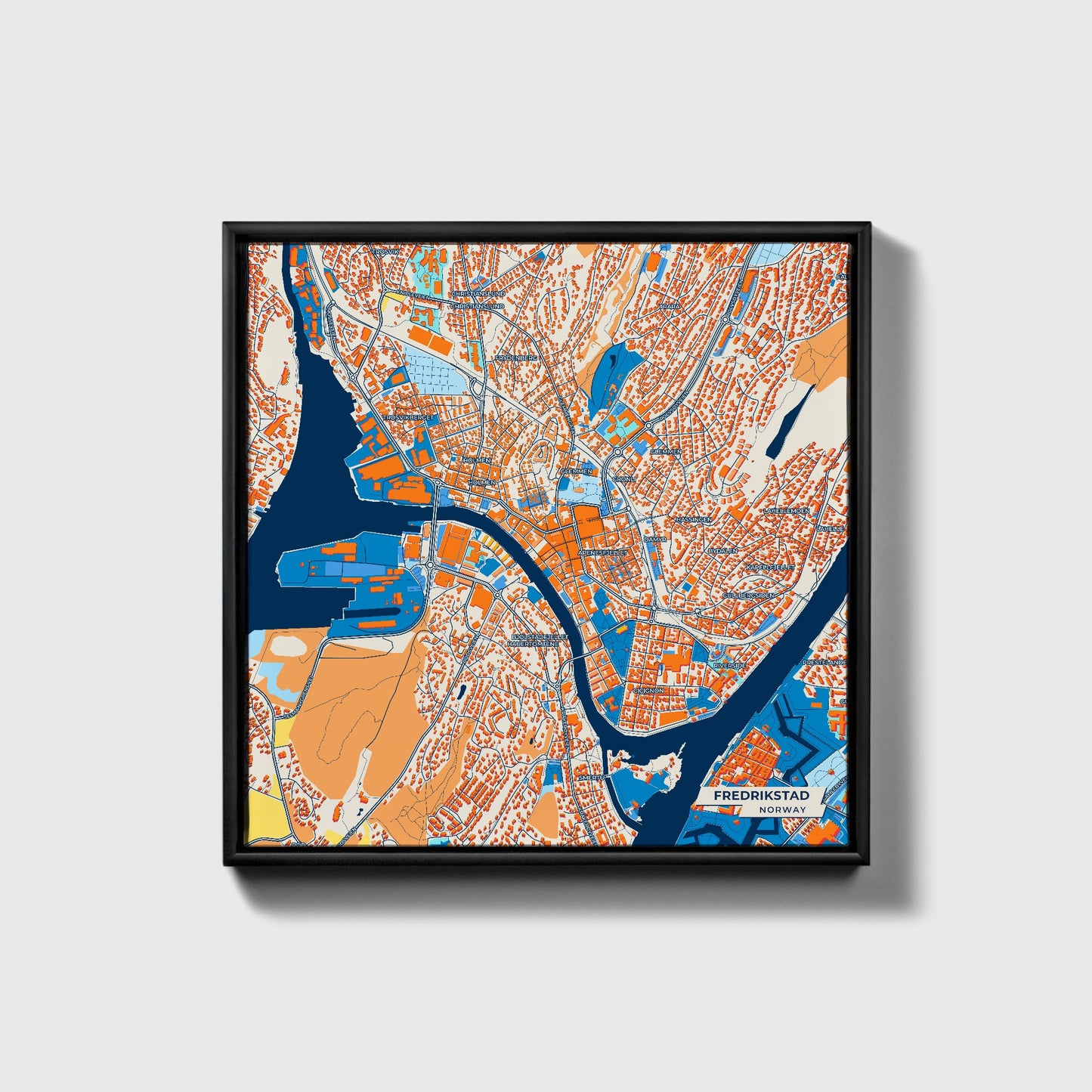 Fredrikstad Norway Colorful City Map Canvas Print • Black Framed