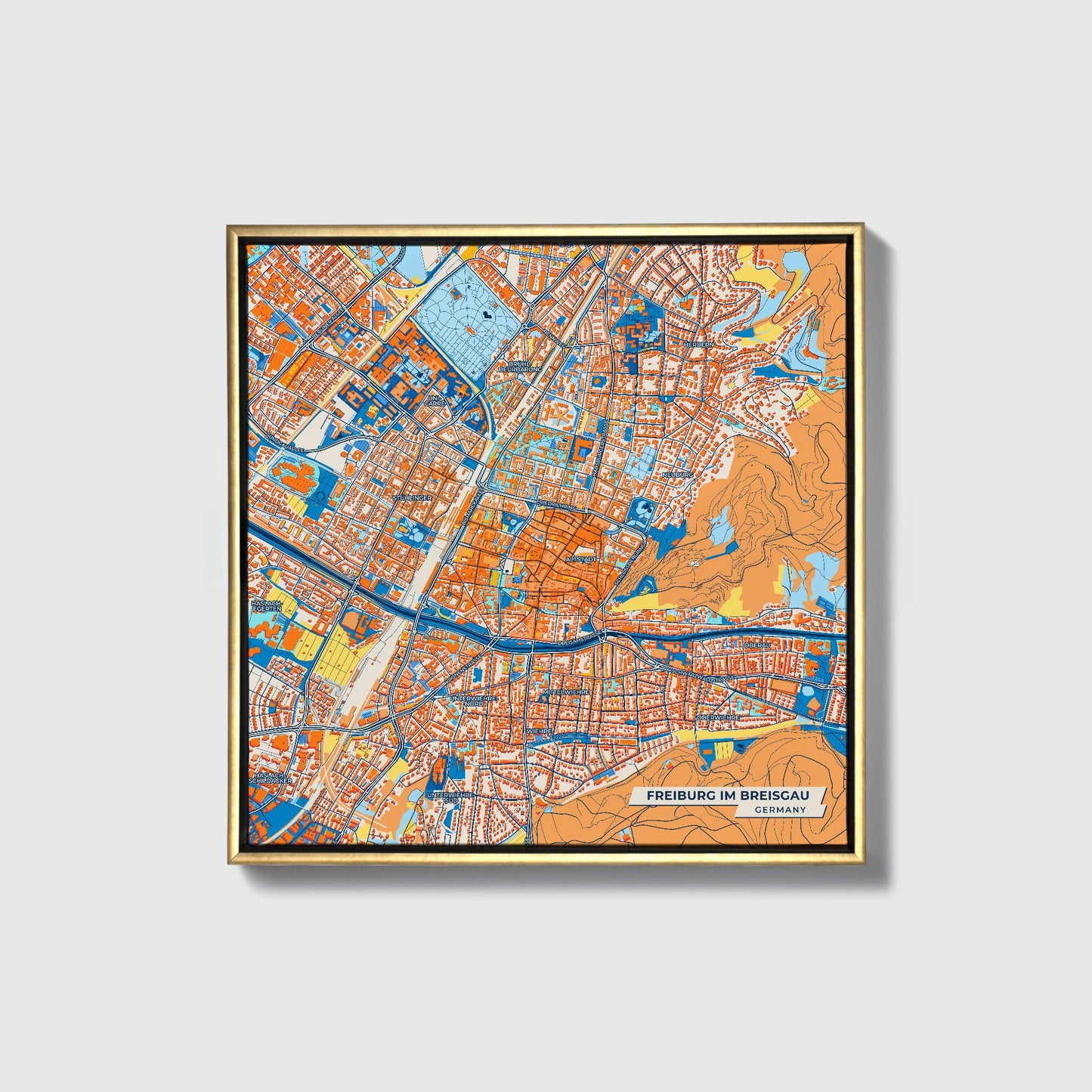 Freiburg Im Breisgau Germany Colorful City Map Canvas Print • Gold Framed