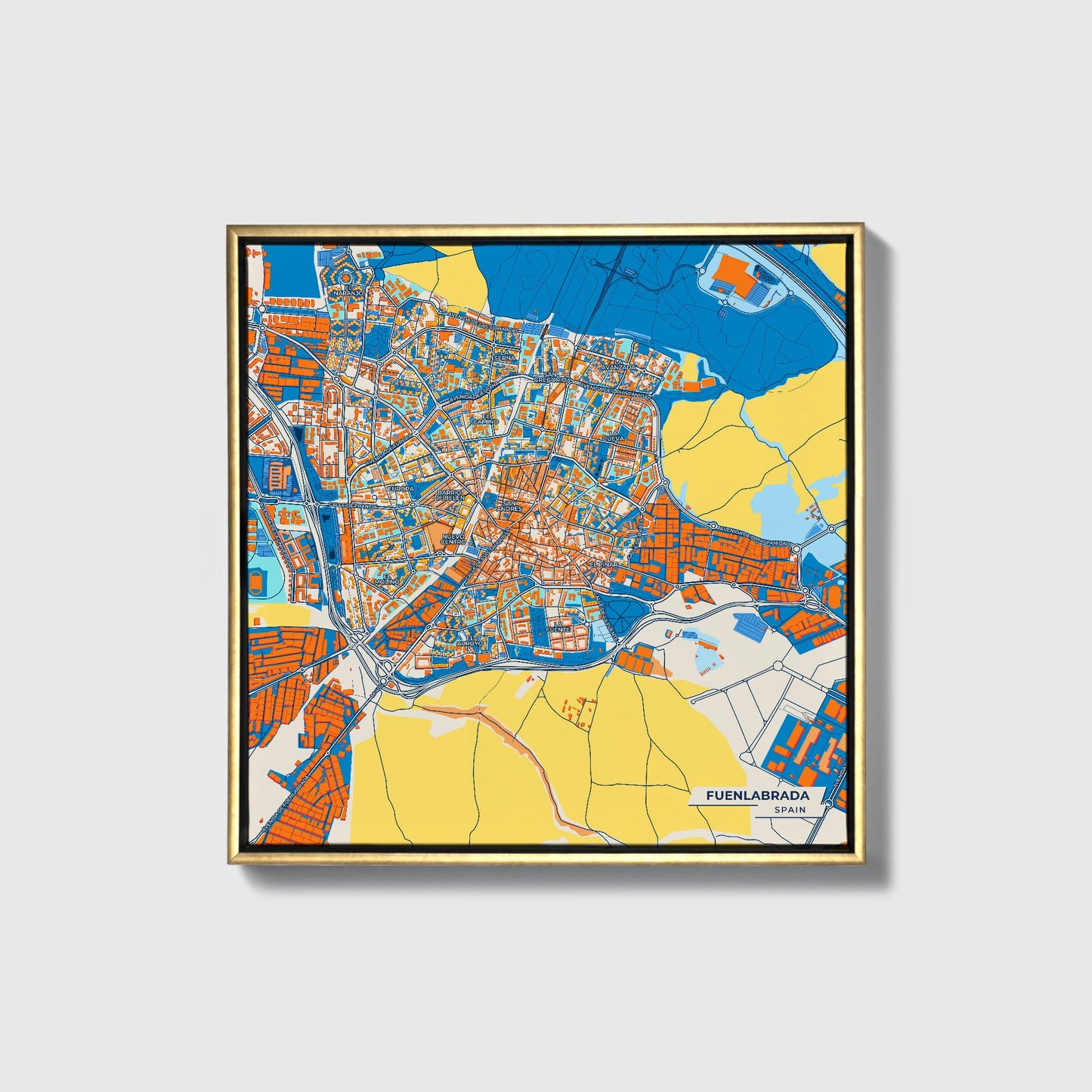 Fuenlabrada Spain Colorful City Map Canvas Print • Gold Framed