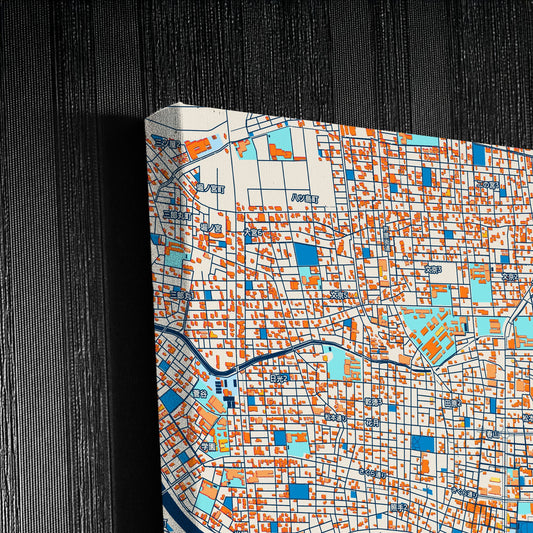 Fukui Japan Colorful City Map Canvas Print Detail