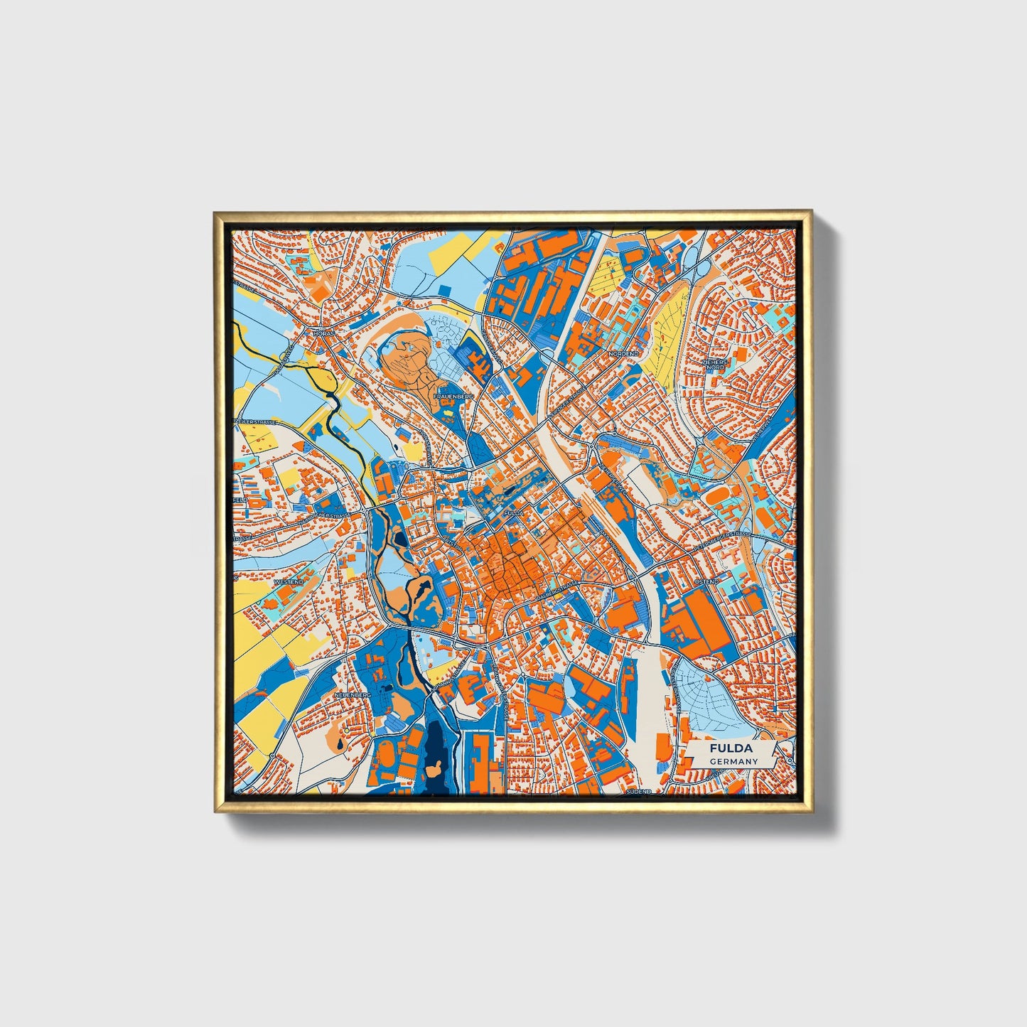 Fulda Germany Colorful City Map Canvas Print • Gold Framed