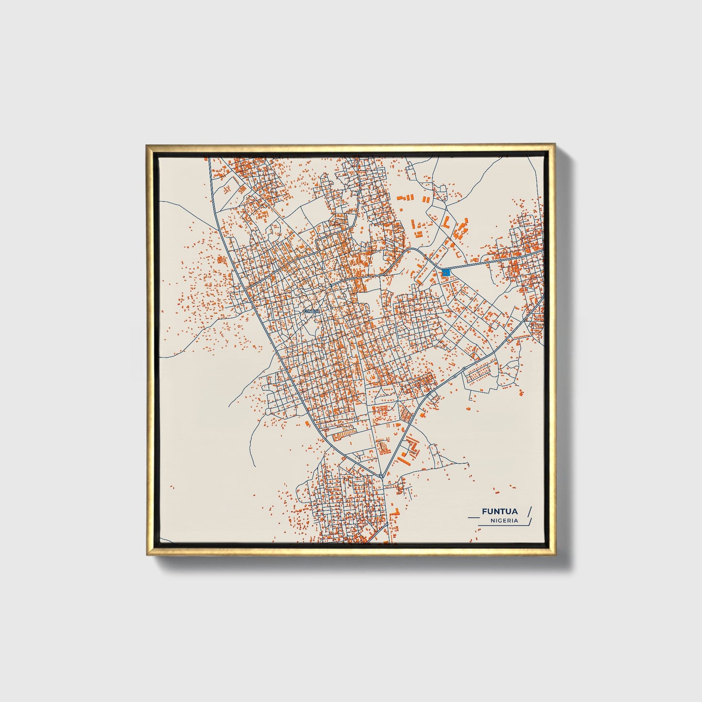 Funtua Nigeria Colorful City Map Canvas Print • Gold Framed