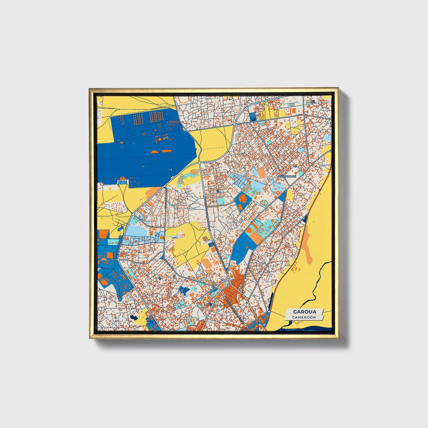 Garoua Cameroon Colorful City Map Canvas Print • Gold Framed