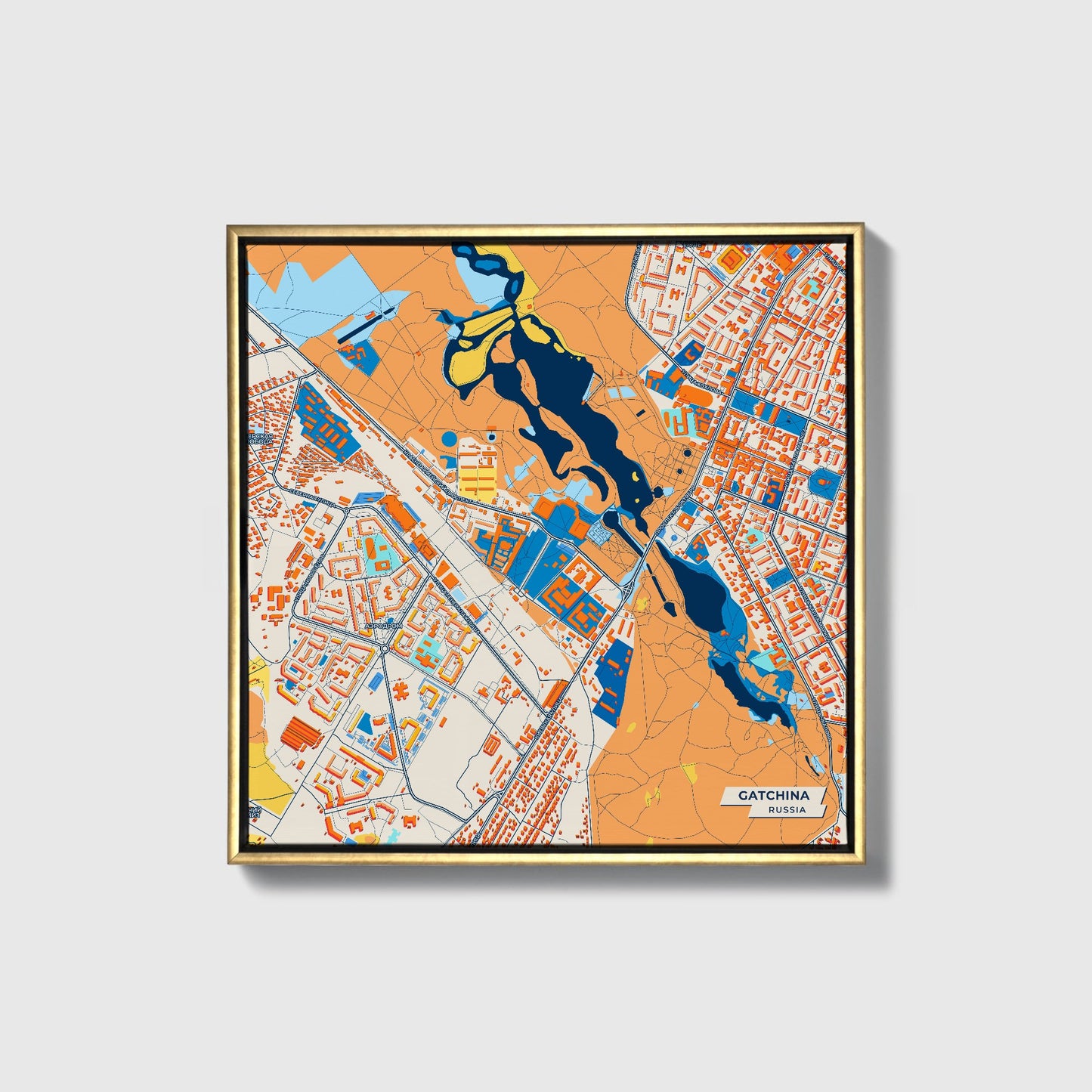 Гатчинский Russia Colorful City Map Canvas Print • Gold Framed