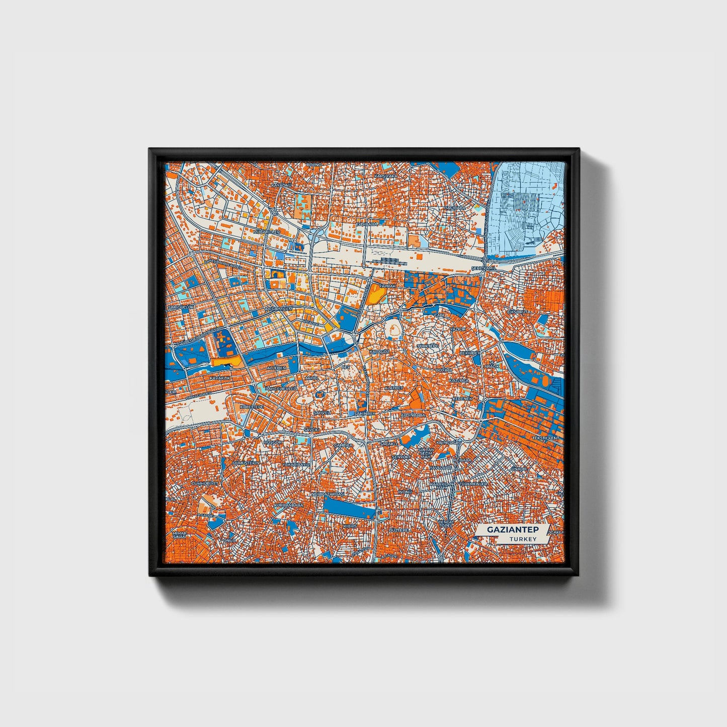 Gazi̇antep Turkey Colorful City Map Canvas Print • Black Framed