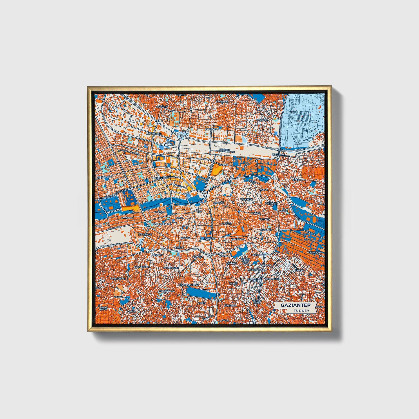 Gazi̇antep Turkey Colorful City Map Canvas Print • Gold Framed