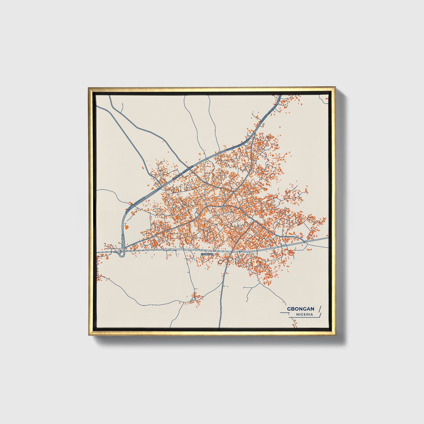 Gbongan Nigeria Colorful City Map Canvas Print • Gold Framed