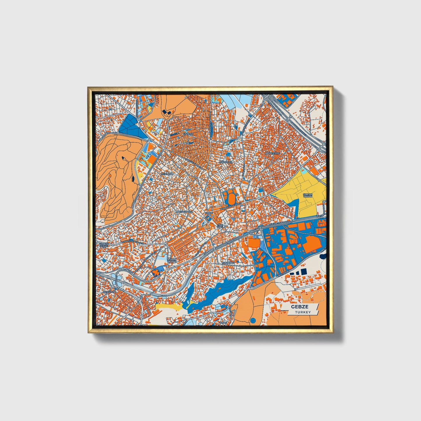 Gebze Turkey Colorful City Map Canvas Print • Gold Framed