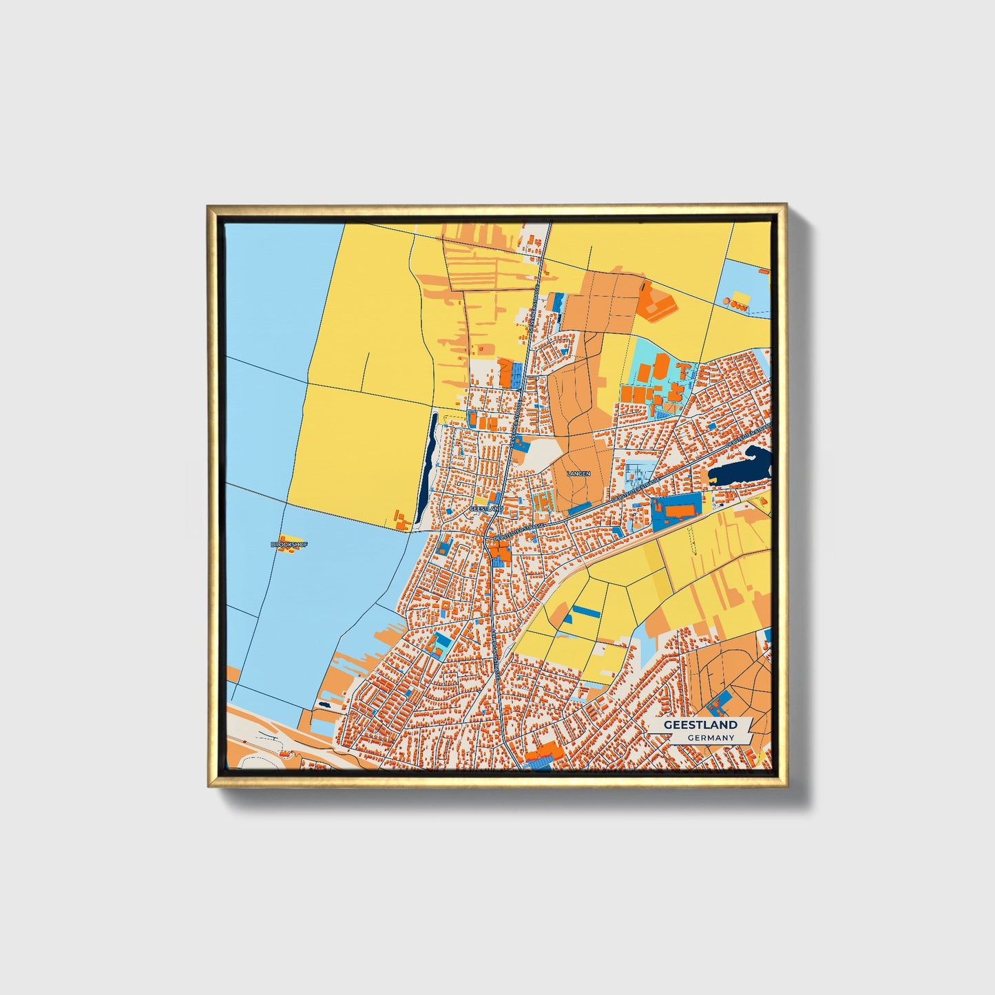 Geestland Germany Colorful City Map Canvas Print • Gold Framed