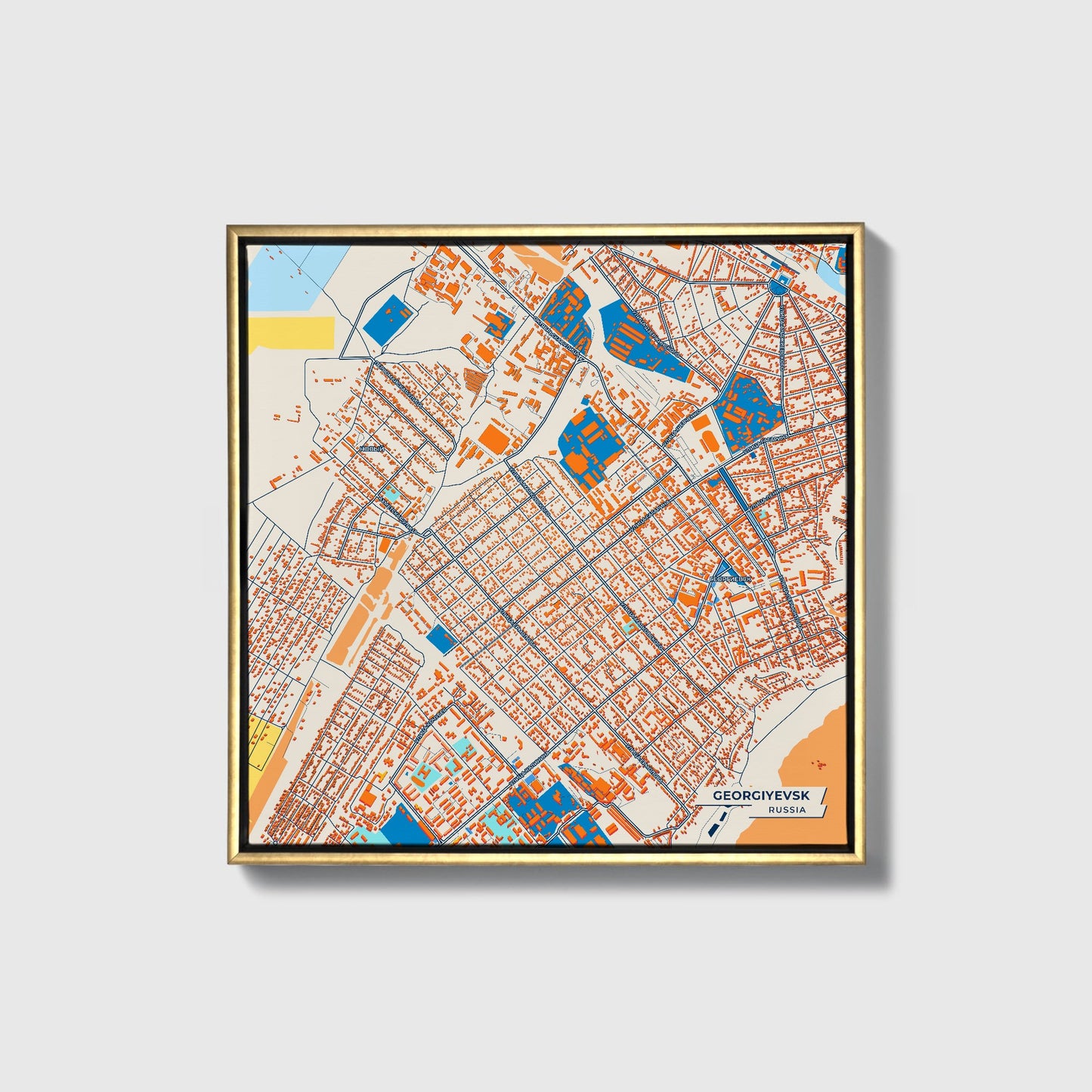 Георгиевск Russia Colorful City Map Canvas Print • Gold Framed