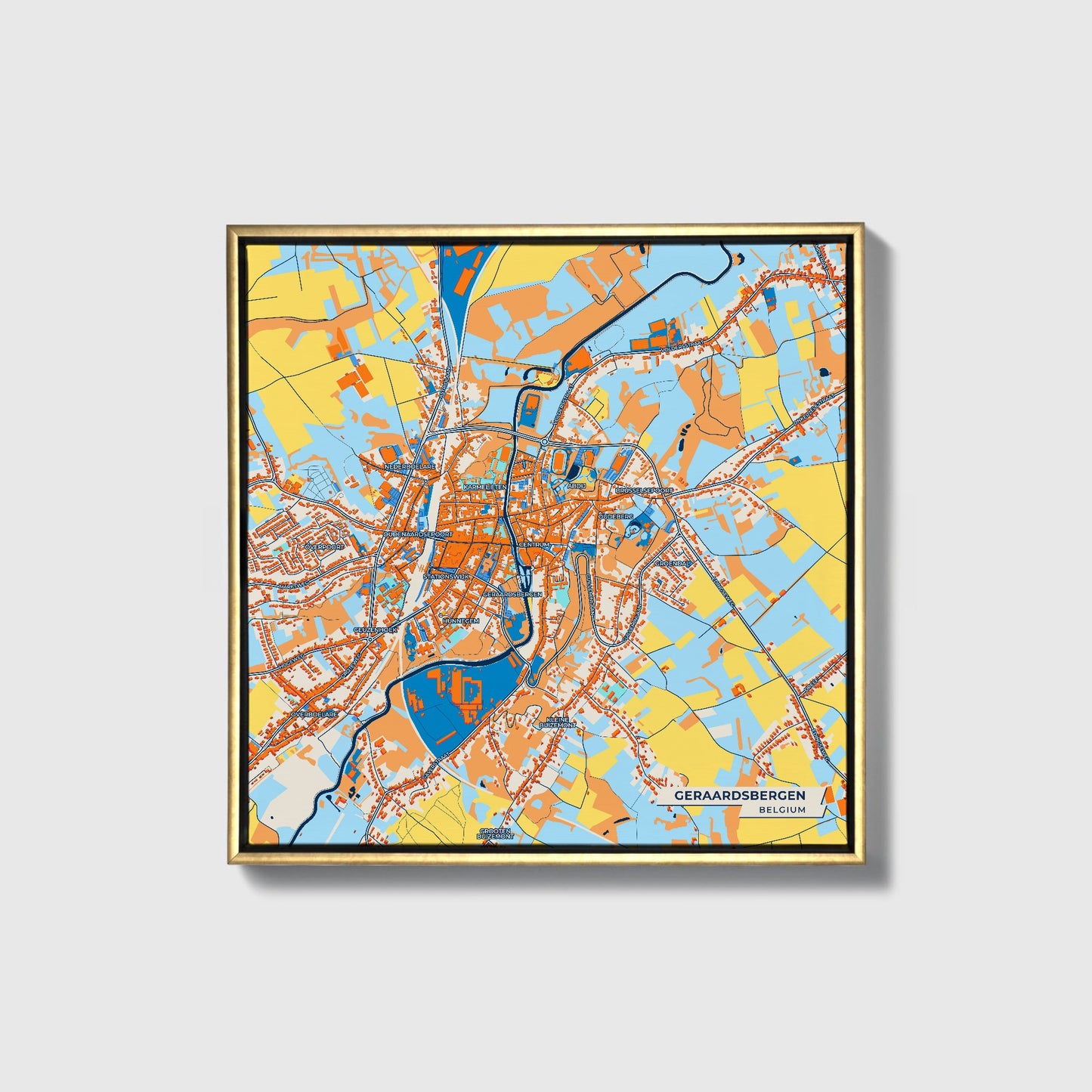 Geraardsbergen Belgium Colorful City Map Canvas Print • Gold Framed