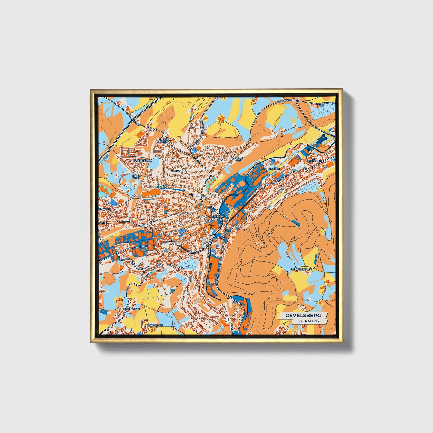 Gevelsberg Germany Colorful City Map Canvas Print • Gold Framed