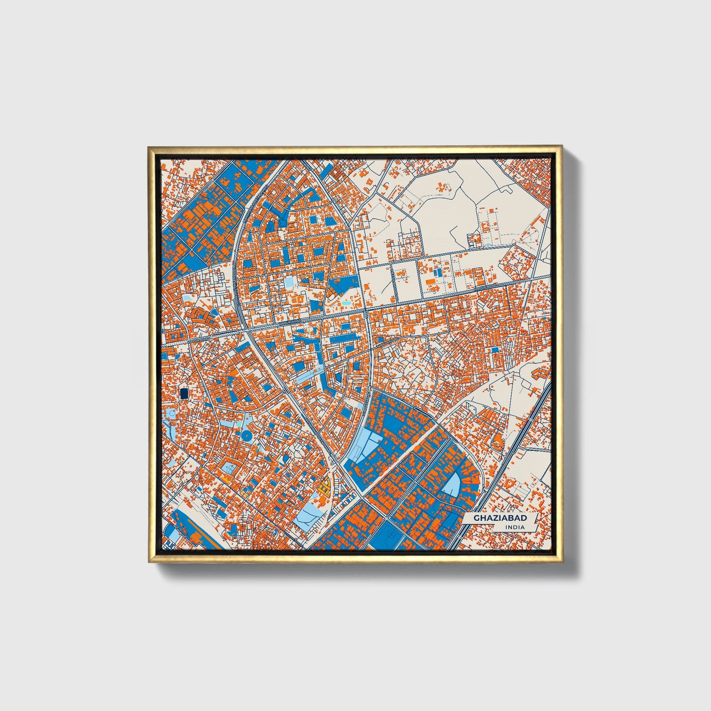 Ghaziabad India Colorful City Map Canvas Print • Gold Framed