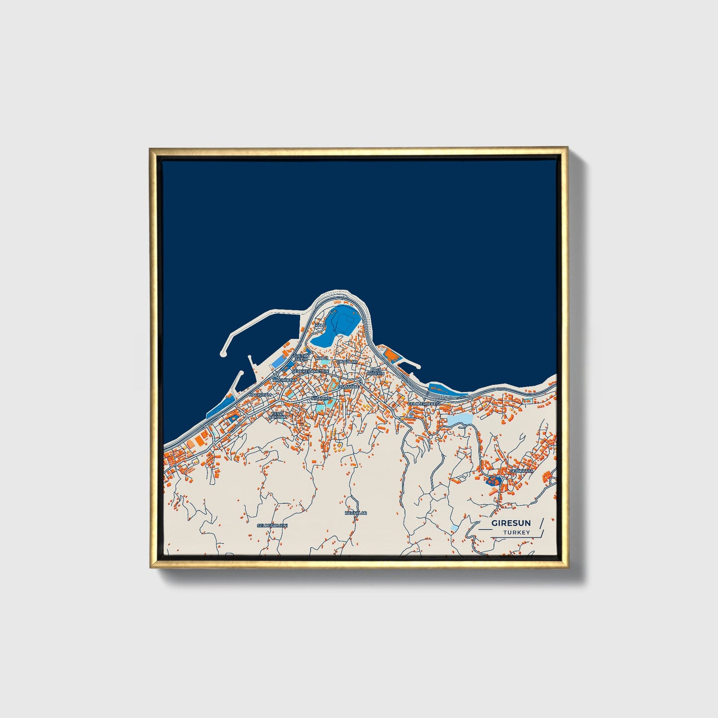 Gi̇resun Turkey Colorful City Map Canvas Print • Gold Framed