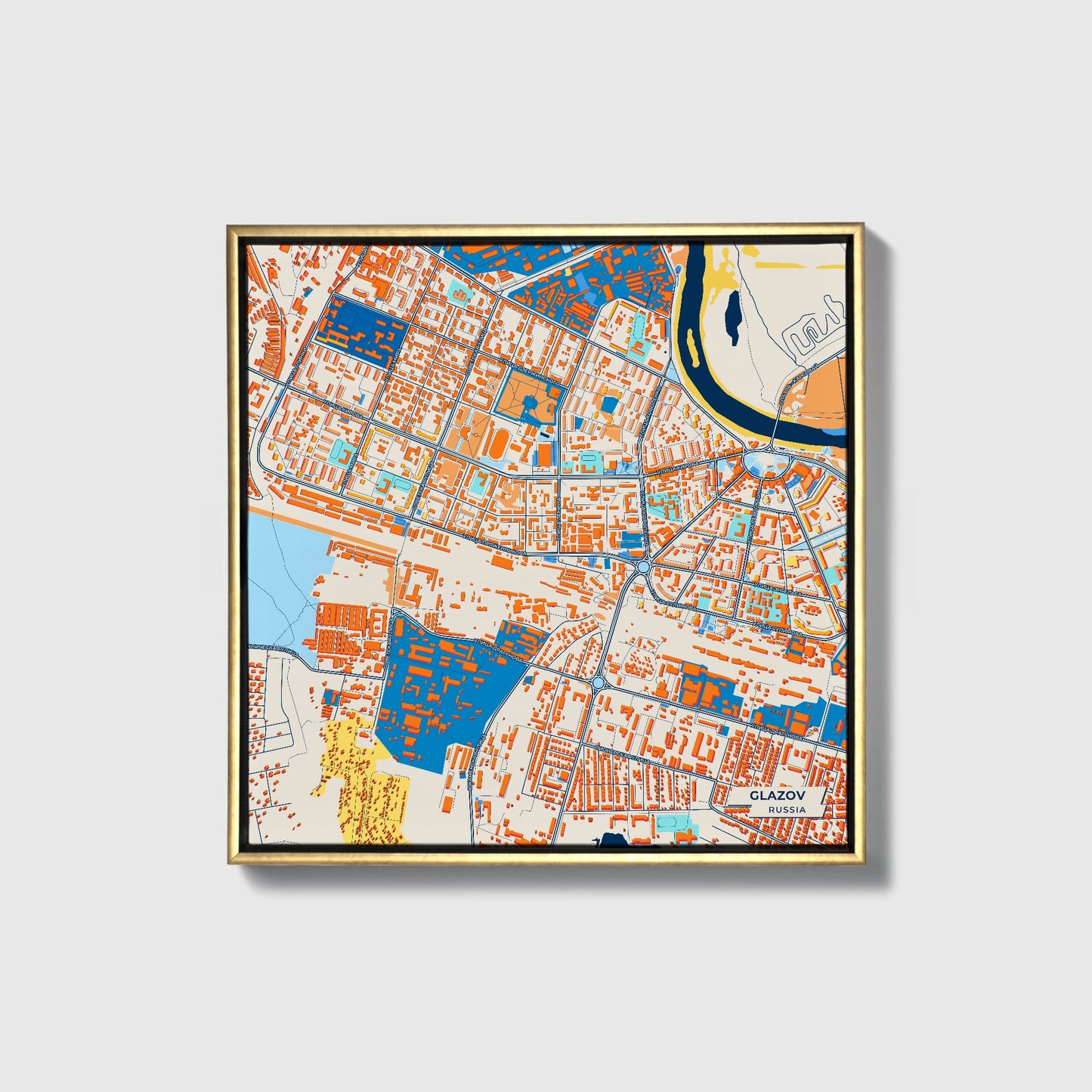 Глазов Russia Colorful City Map Canvas Print • Gold Framed