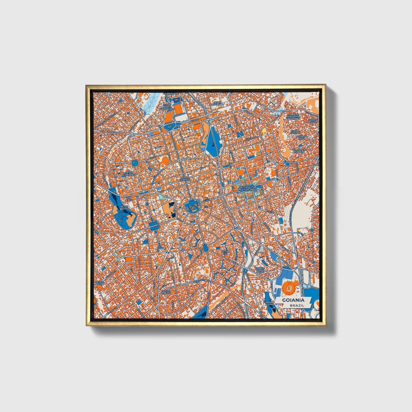 Goiania Brazil Colorful City Map Canvas Print • Gold Framed
