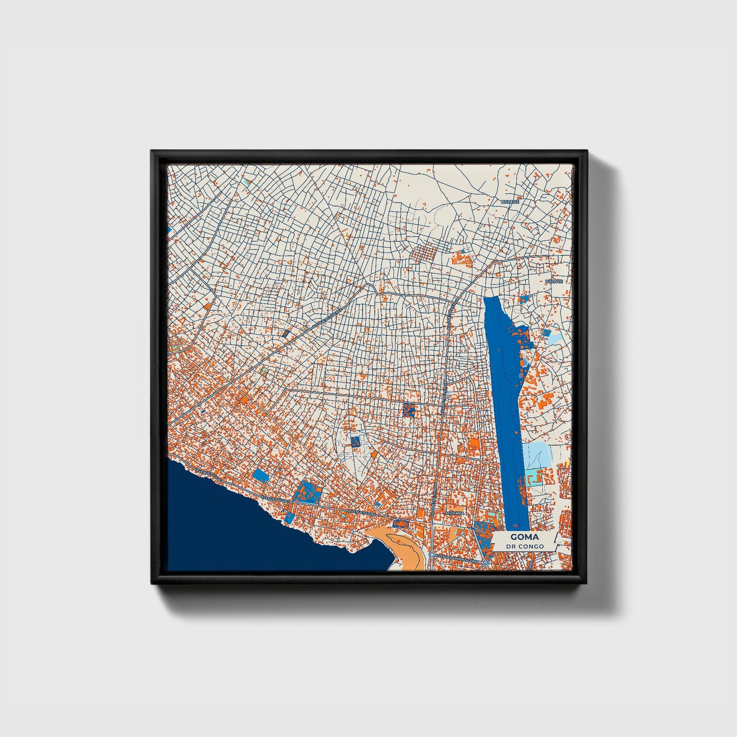 Goma Dr Congo Colorful City Map Canvas Print • Black Framed