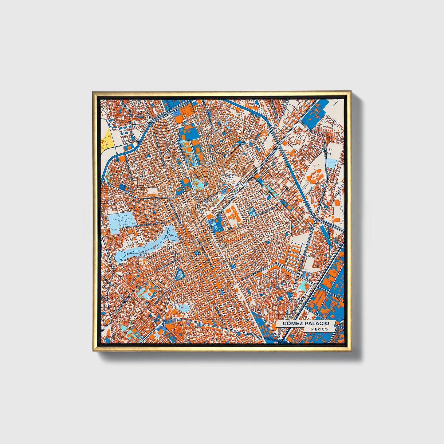 Gómez Palacio Mexico Colorful City Map Canvas Print • Gold Framed