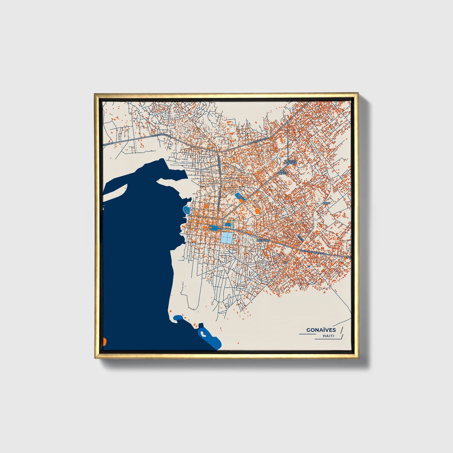 Gonaïves Haiti Colorful City Map Canvas Print • Gold Framed