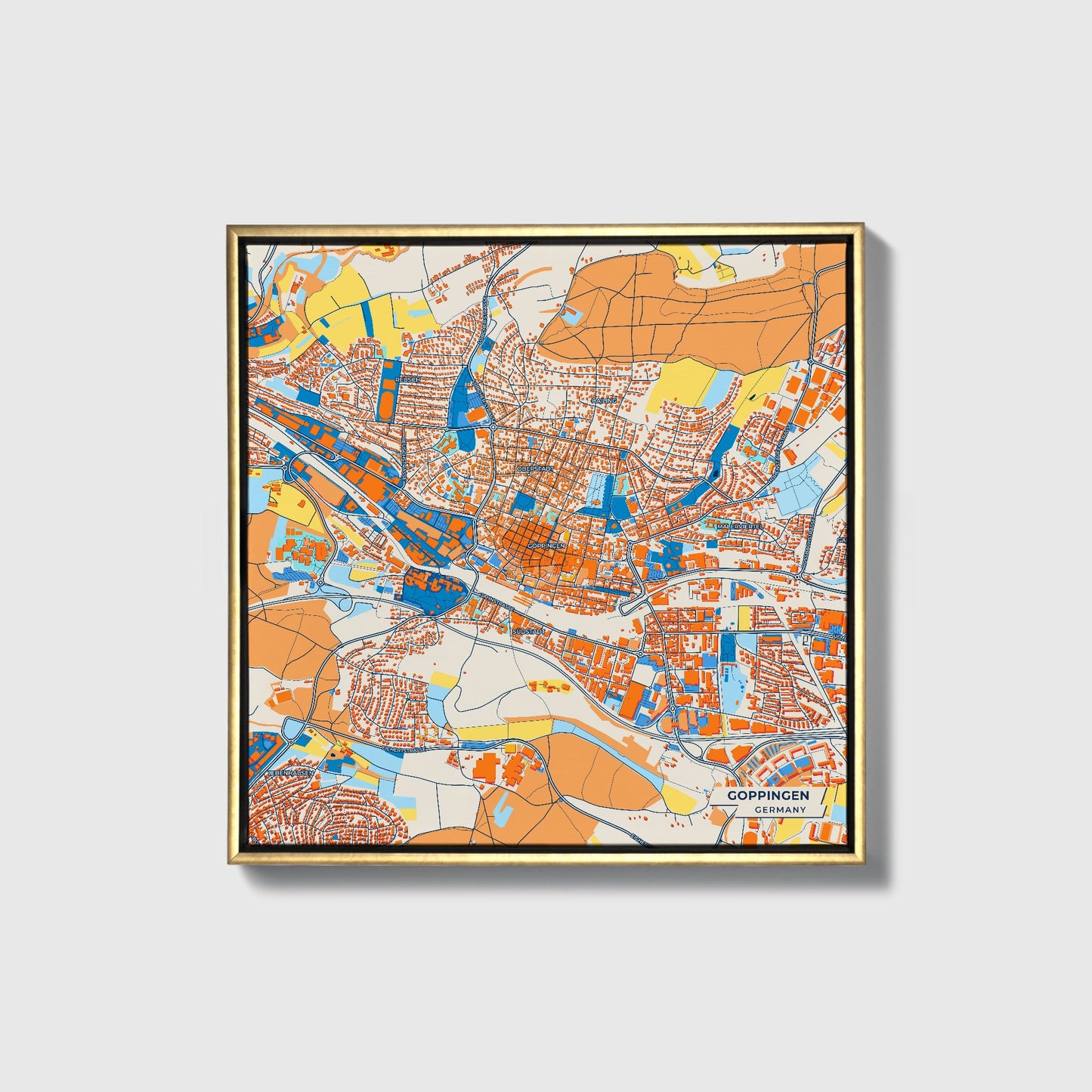 Göppingen Germany Colorful City Map Canvas Print • Gold Framed