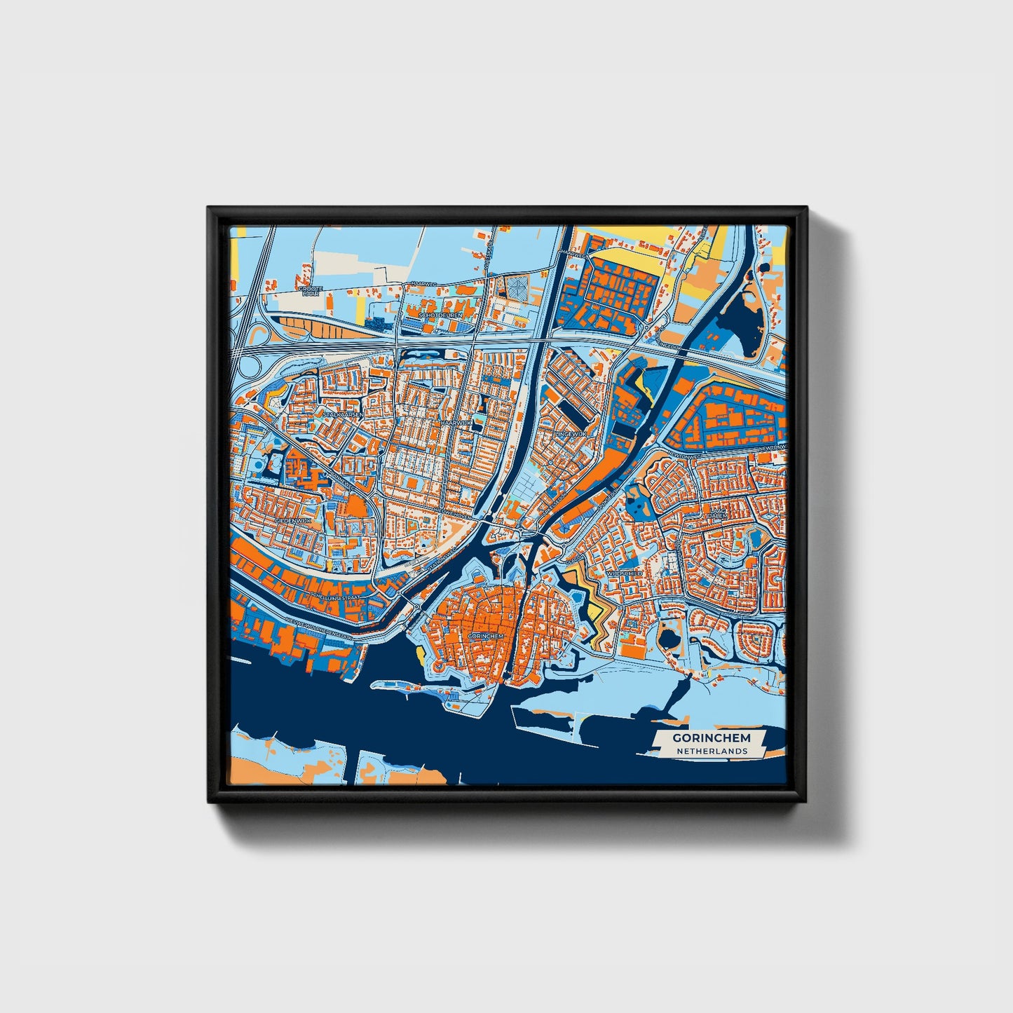 Gorinchem Netherlands Colorful City Map Canvas Print • Black Framed