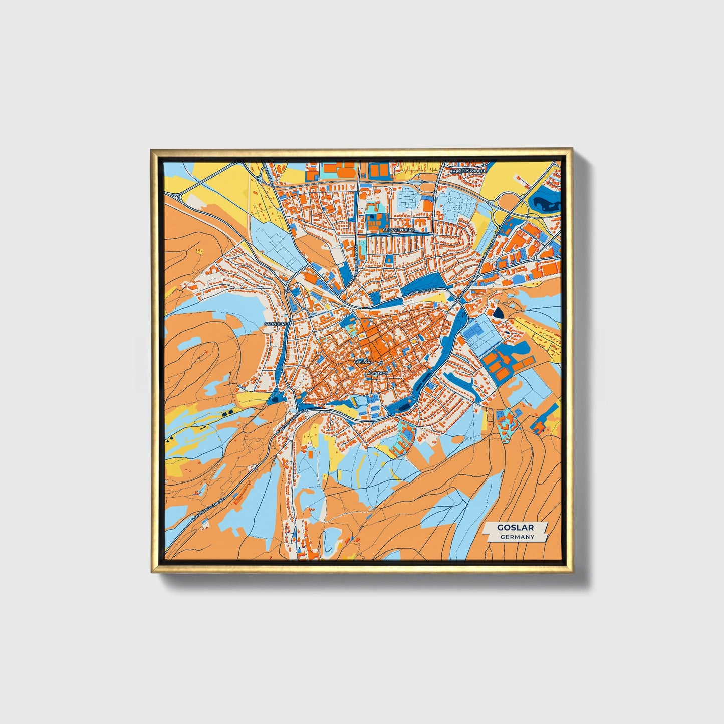 Goslar Germany Colorful City Map Canvas Print • Gold Framed