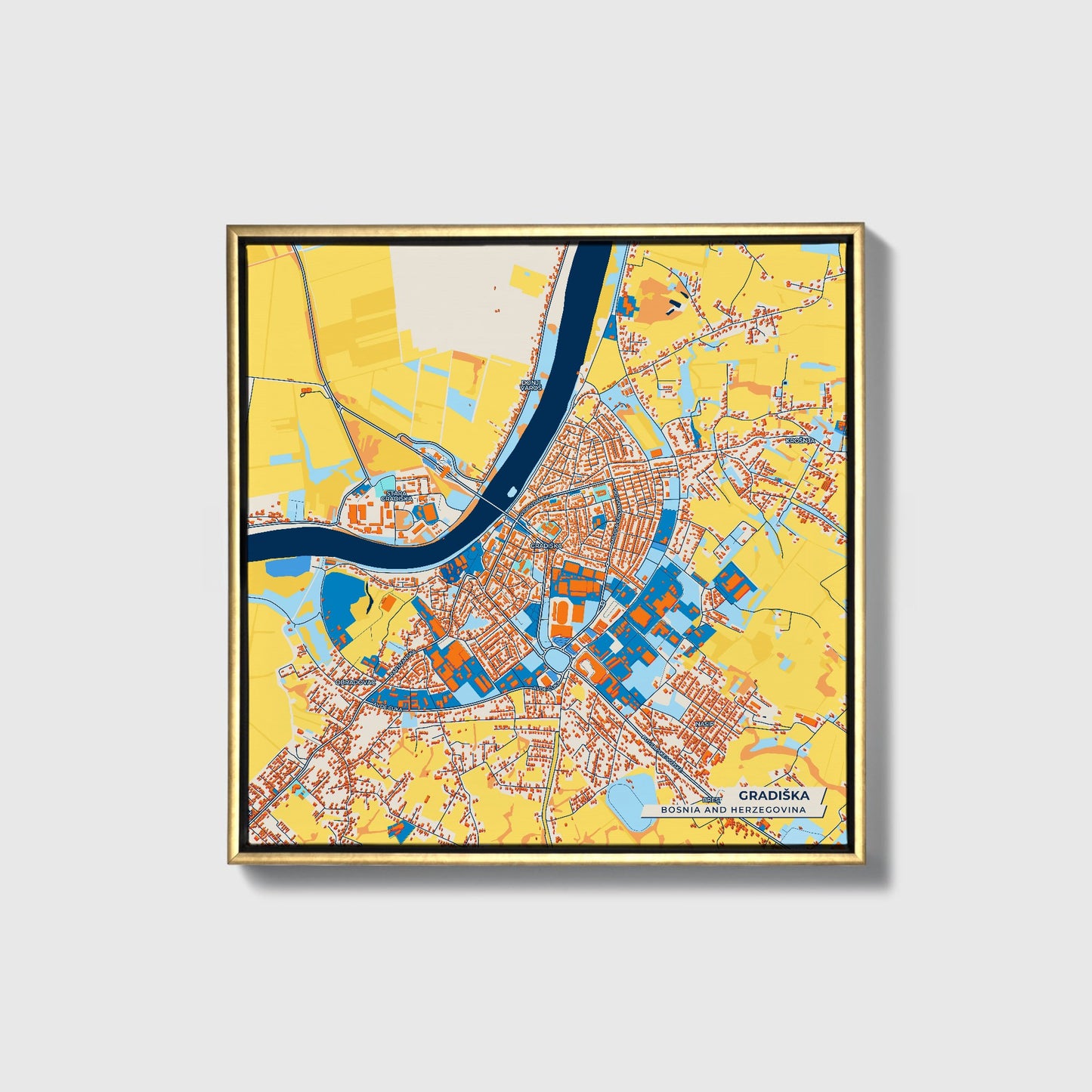 Gradiška Bosnia And Herzegovina Colorful City Map Canvas Print • Gold Framed