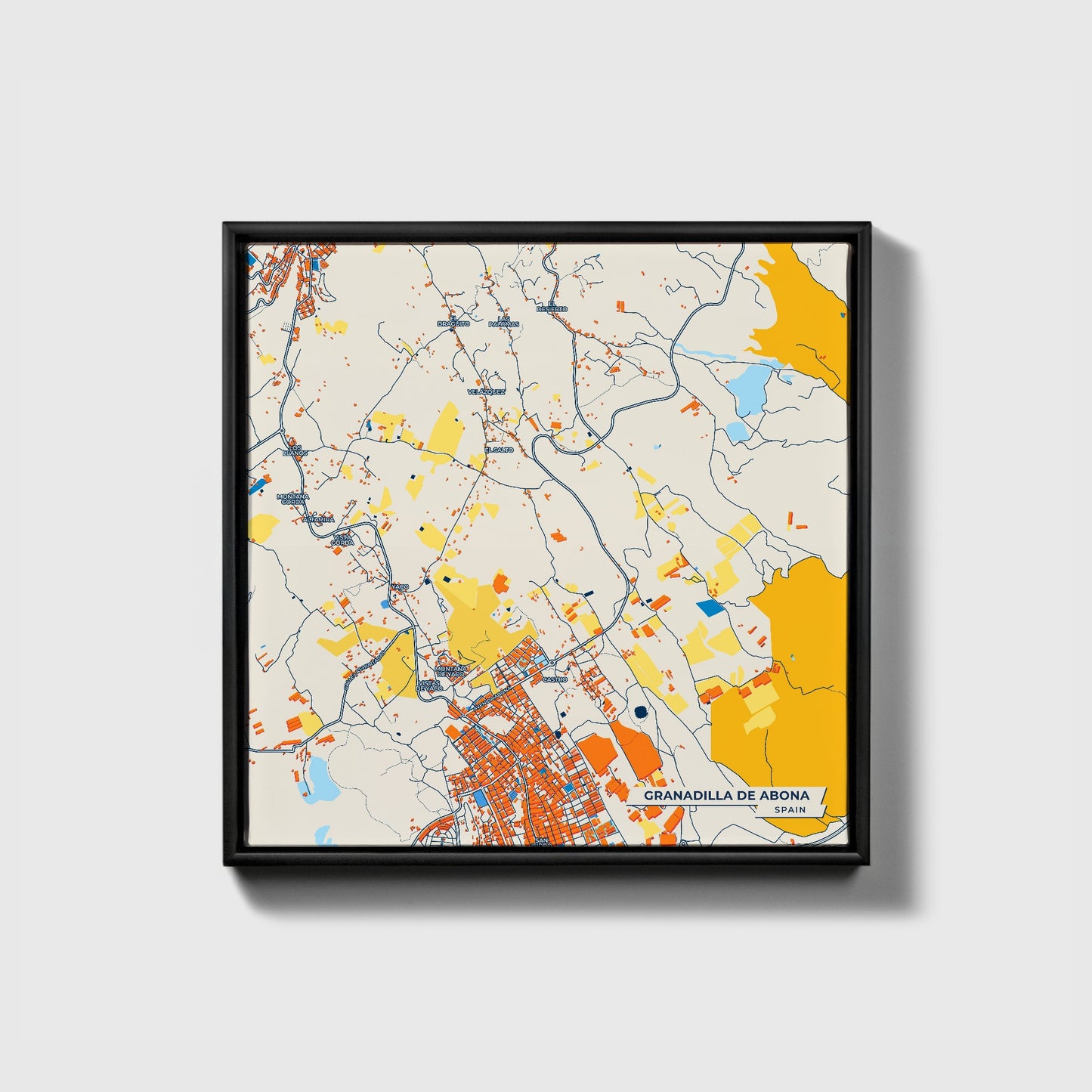 Granadilla De Abona Spain Colorful City Map Canvas Print • Black Framed
